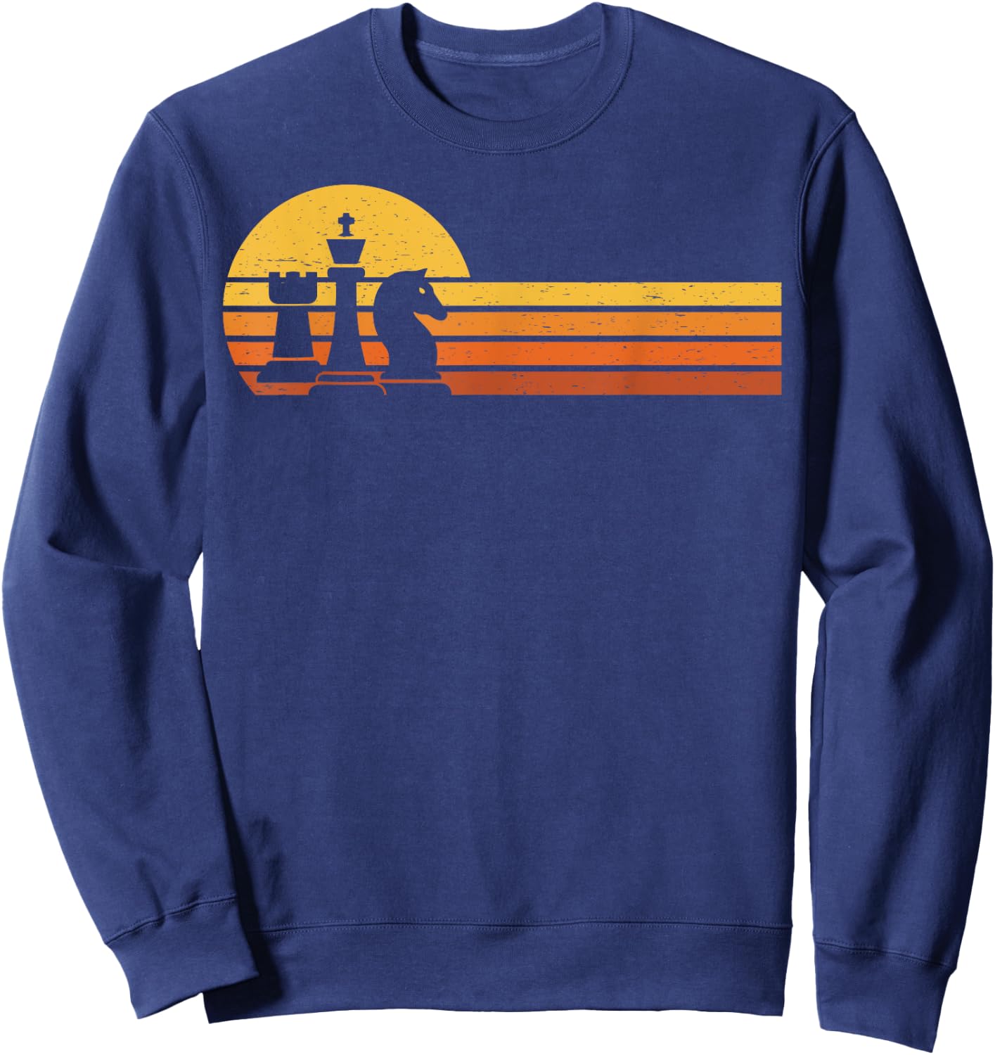 Vintage Chess Player Retro Sunset Design Chess Pieces Sweatshirt - Sweatshirt | Navy