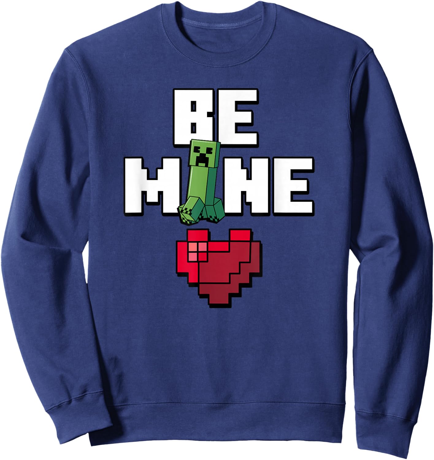 Minecraft Valentine's Day Creeper Be Mine Heart Small Sweatshirt - Sweatshirt | Navy