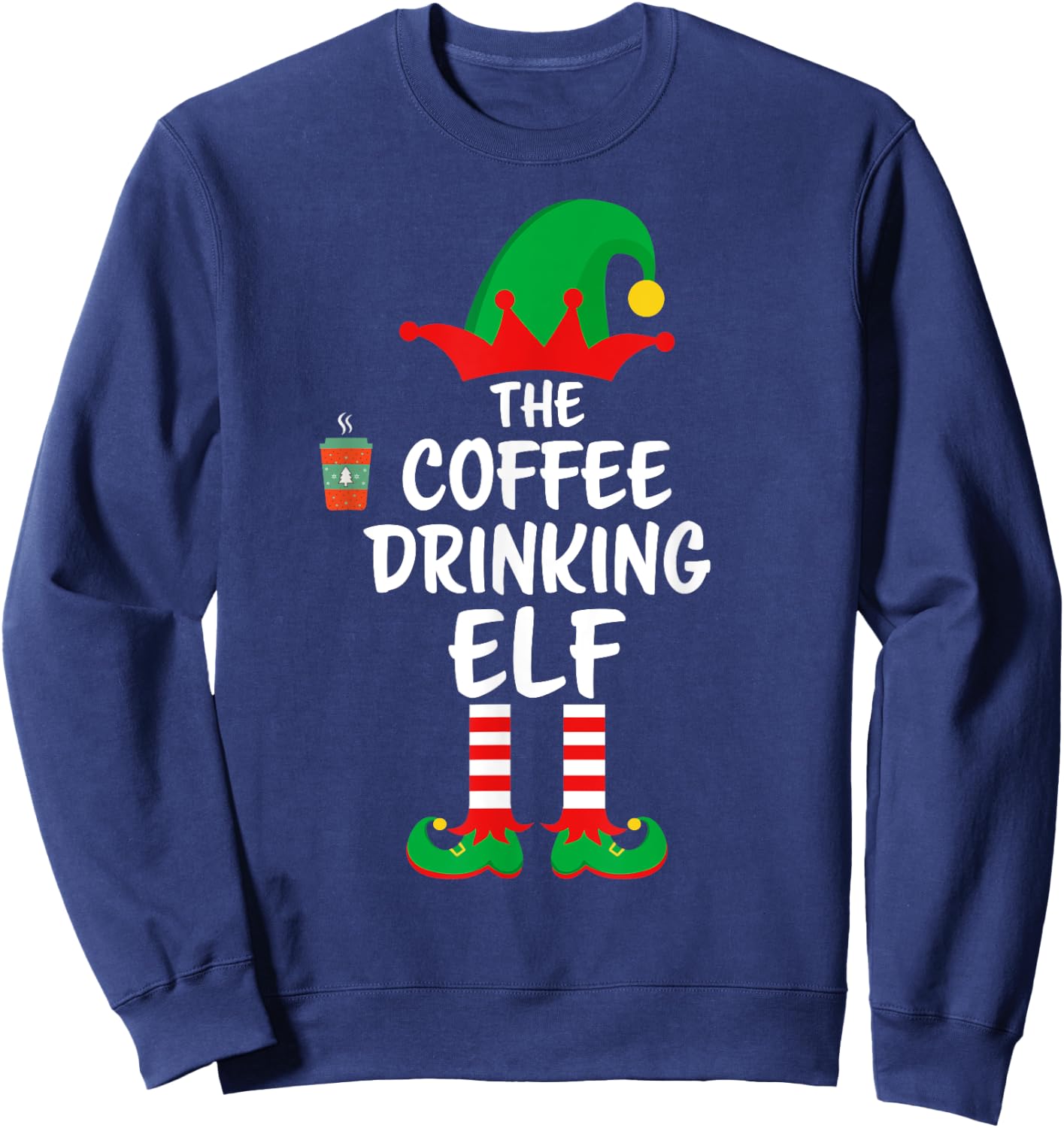 The Coffee Drinking Elf Matching Family Christmas Sweatshirt - Sweatshirt | Navy