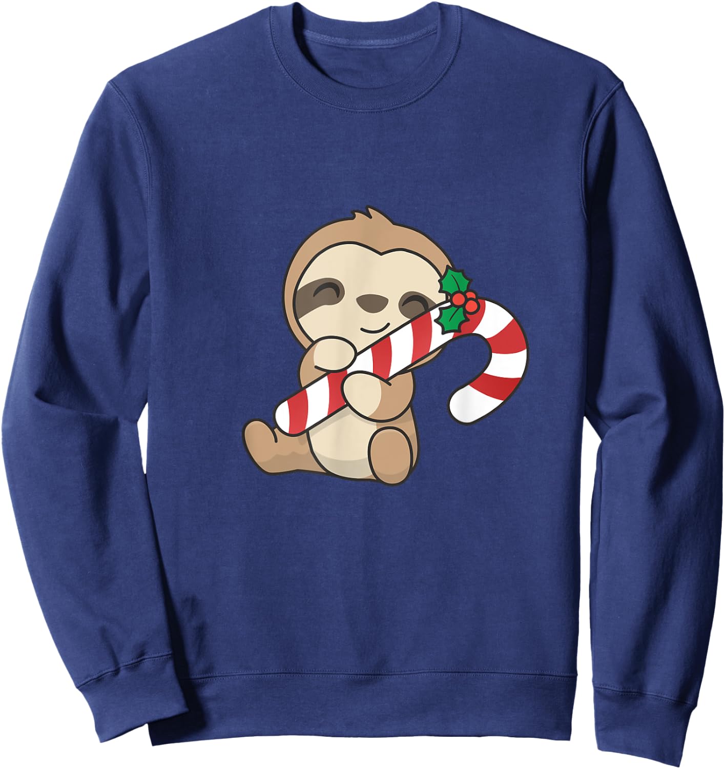 Sloth Christmas Candy Cane Cute Sloth Sweatshirt - Sweatshirt | Navy