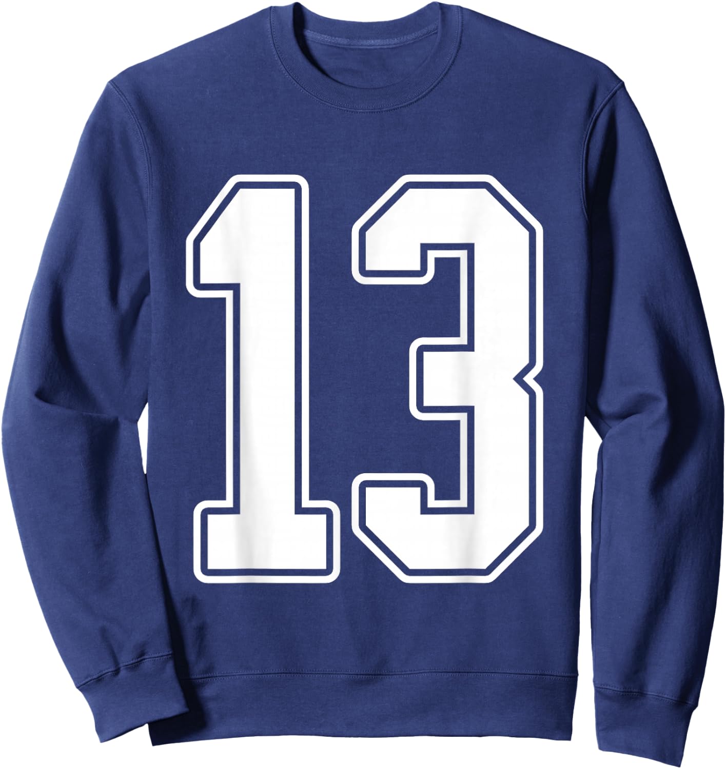 #13 White Uniform Number 13 Varsity Sports Team Jersey Sweatshirt - Sweatshirt | Navy