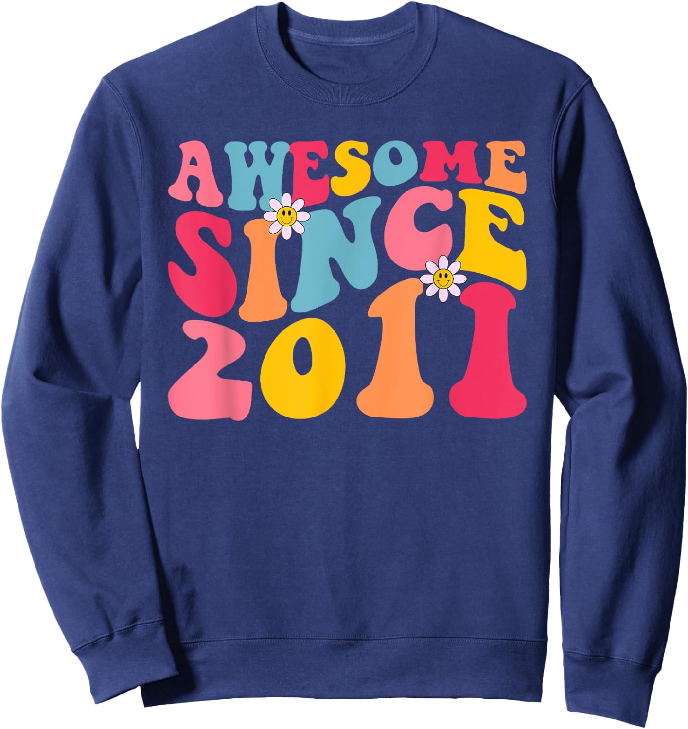 14th Birthday Awesome Since 2011 Retro 14 Years Old Vintage Sweatshirt - Sweatshirt | Navy