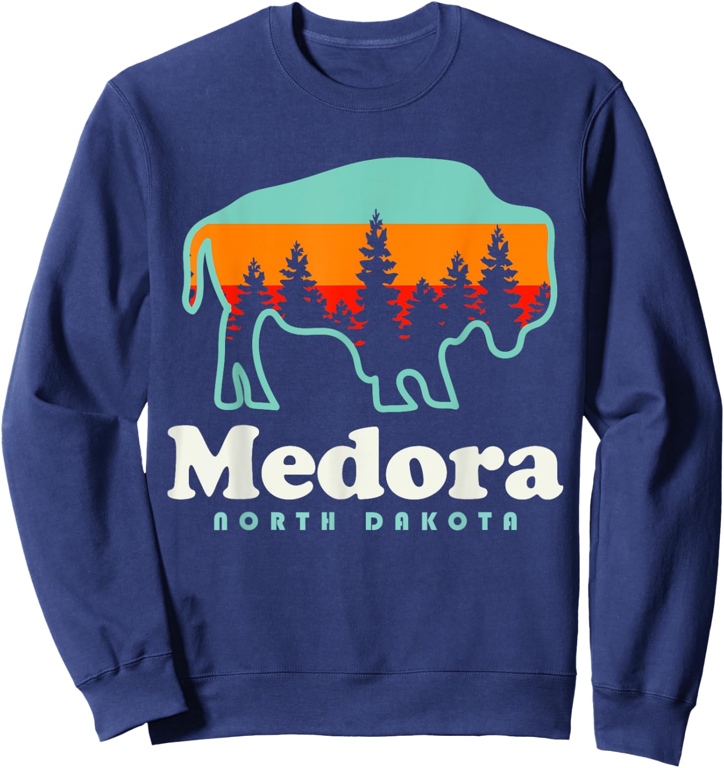 Medora North Carolina Bison Vacation Trip Sweatshirt - Sweatshirt | Navy