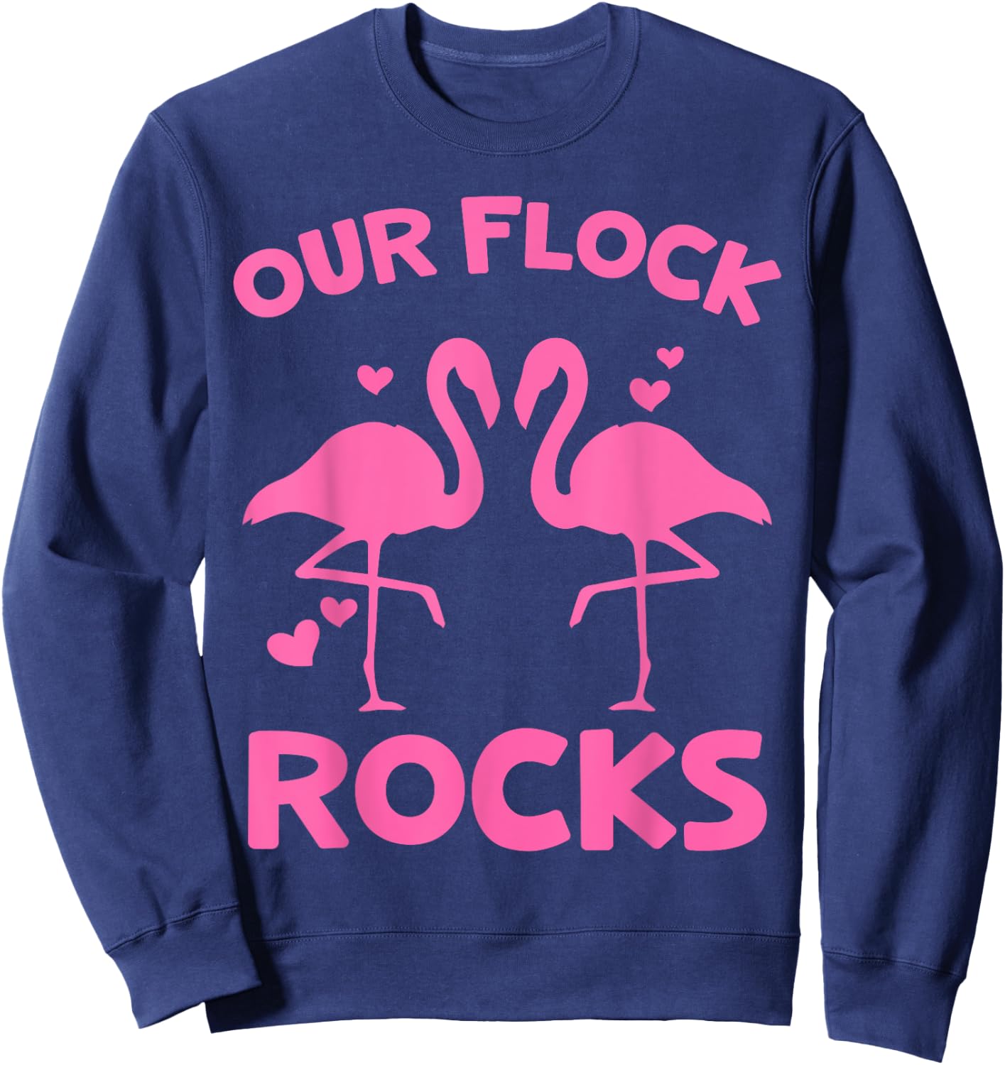 Our Flock Rocks Flamingo Matching Family Vacation Group Sweatshirt - Sweatshirt | Navy