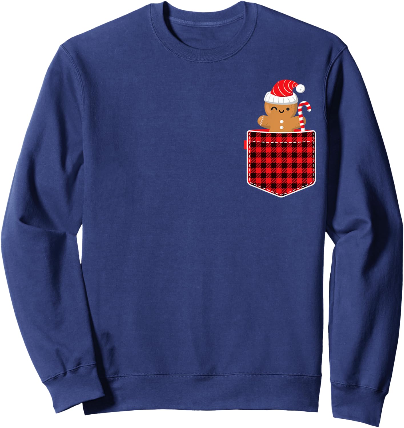 Red Plaid Gingerbread Cookie in Pocket Buffalo Christmas Sweatshirt - Sweatshirt | Navy
