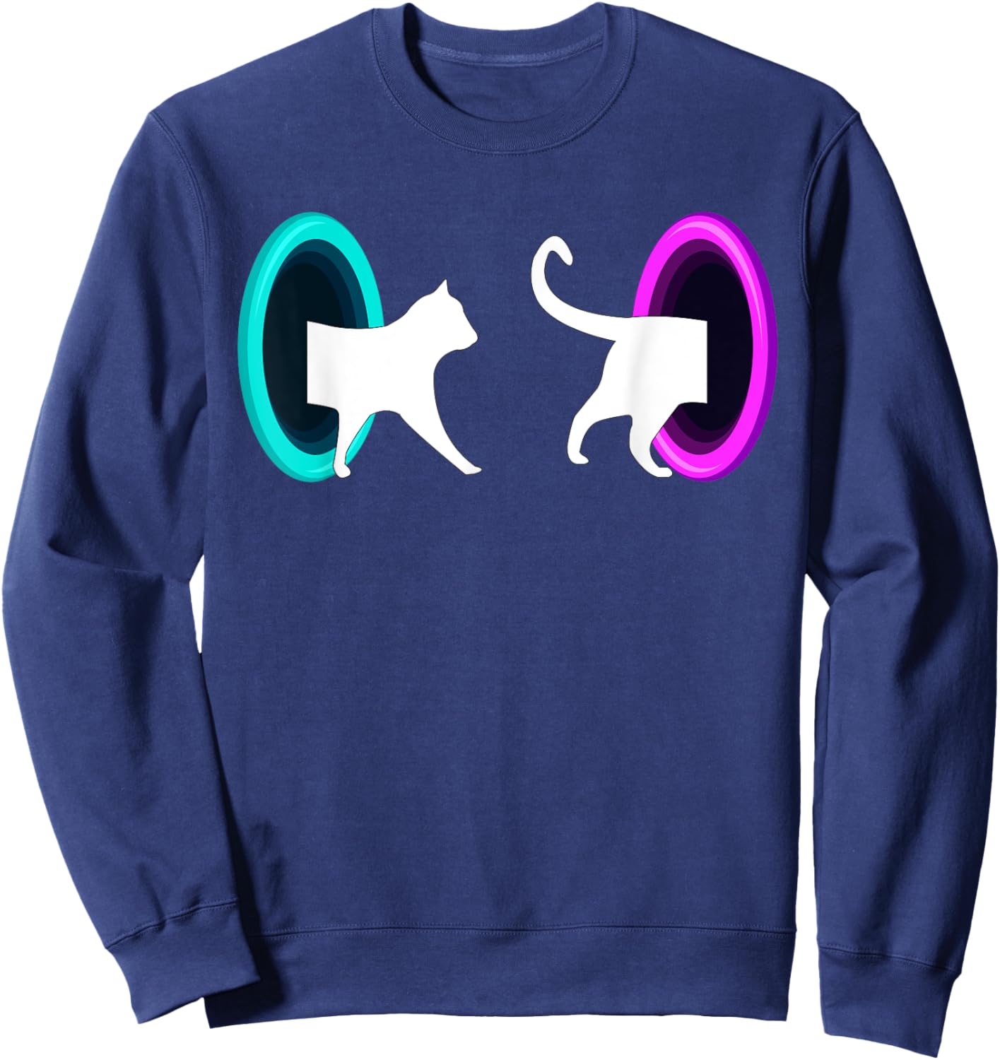 Cat Portal - Cat Time Travel, Science Cat, Physics Cat Sweatshirt - Sweatshirt | Navy