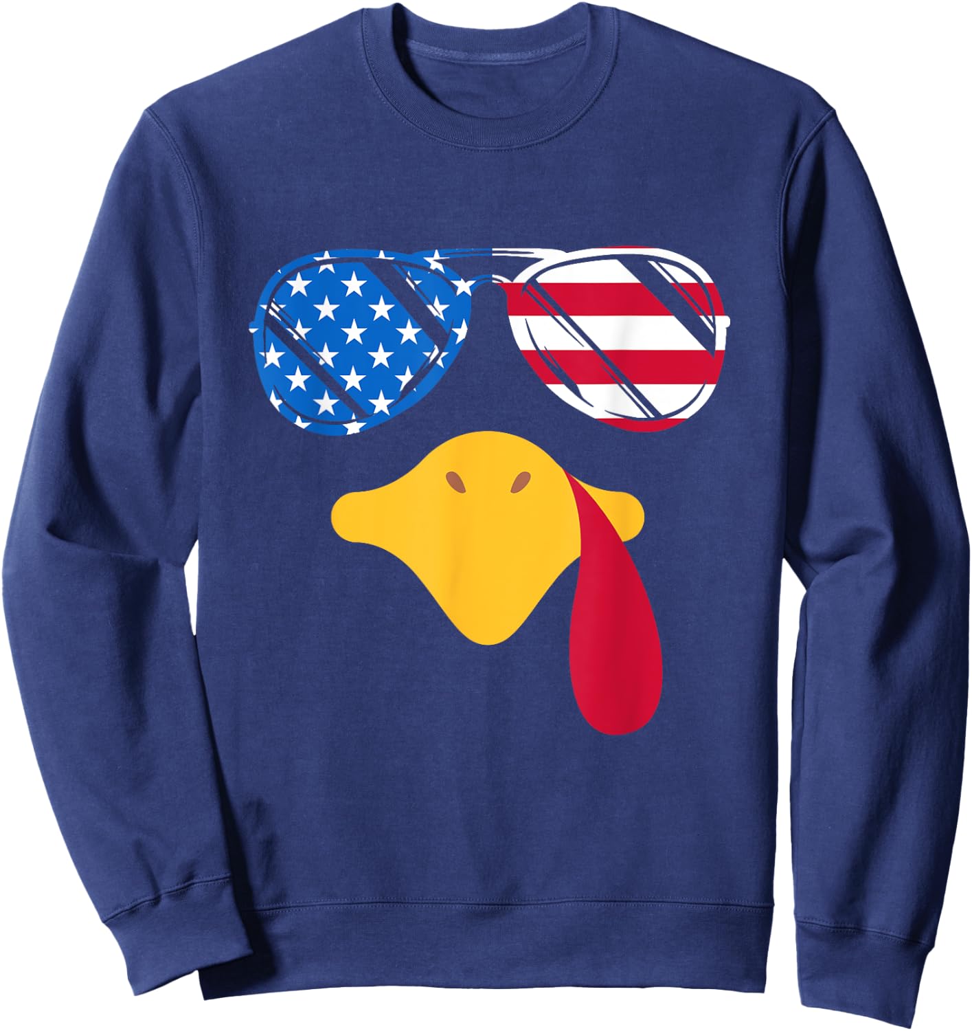 Cool Turkey Face Sunglasses American Flag Funny Thanksgiving Kids Men Sweatshirt - Sweatshirt | Navy