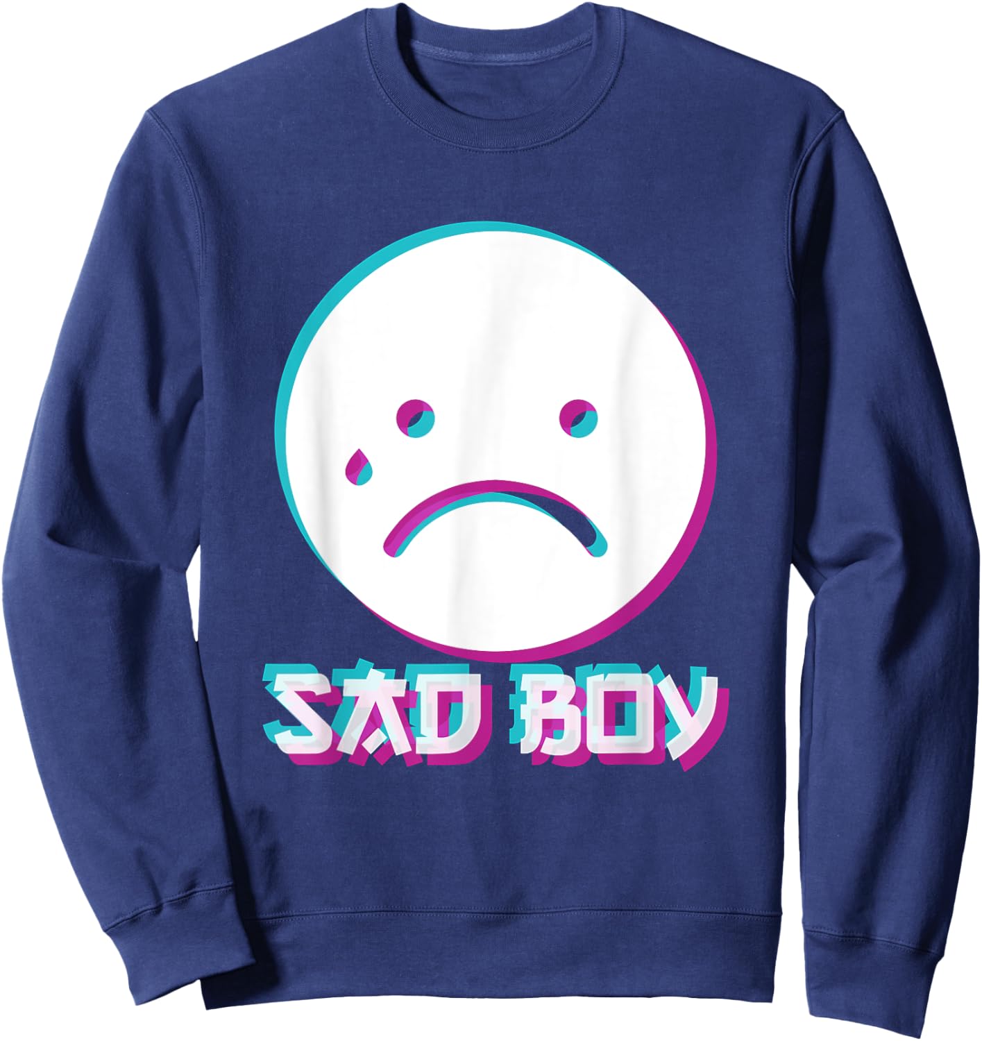 Japanese Glitch Sad Boy Anime Aesthetic Vaporwave Sweatshirt - Sweatshirt | Navy