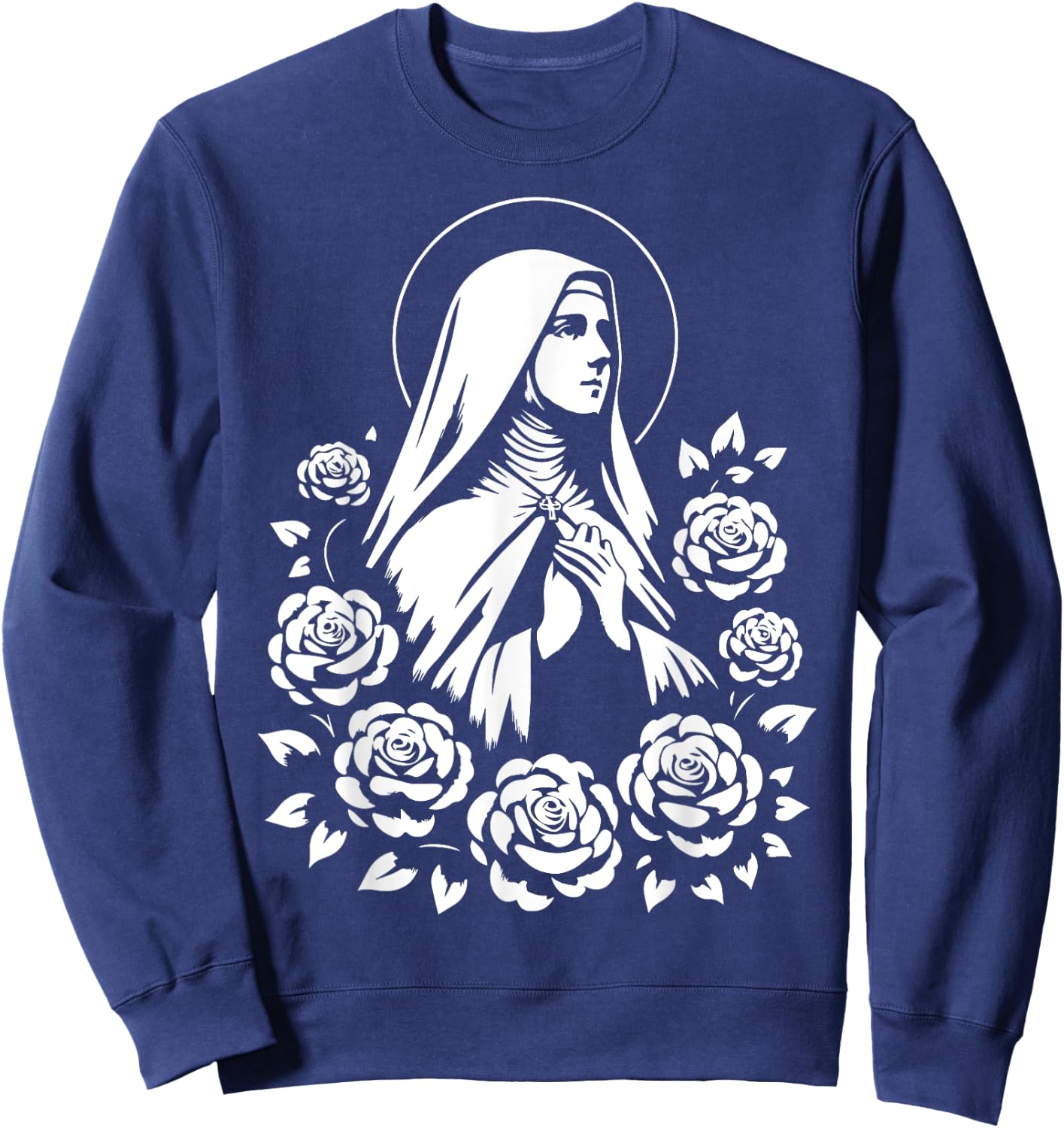 St Therese of Lisieux Little Flower Saint Roses Catholic Art Sweatshirt - Sweatshirt | Navy