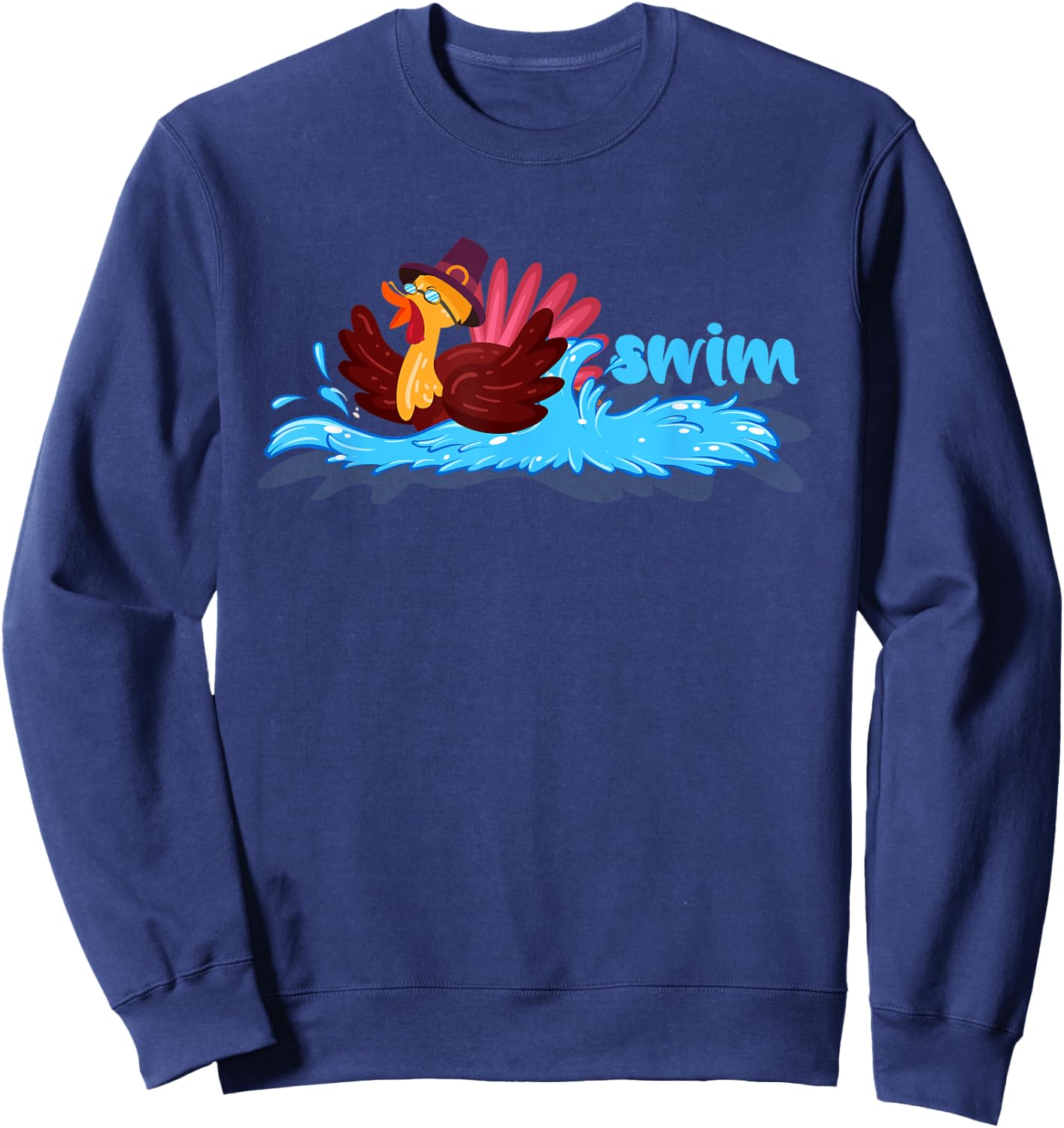 Turkey swim Costume Thanksgiving Running Turkey swimming Sweatshirt - Sweatshirt | Navy