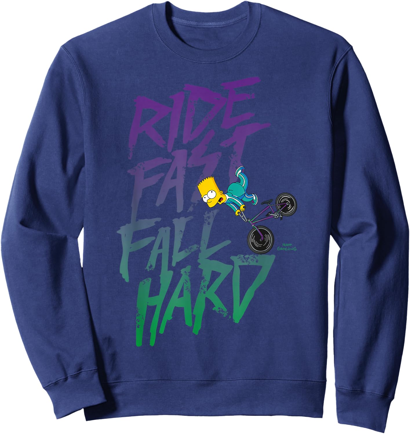 The Simpsons Bart Simpson Ride Fast Fall Hard Color Logo Sweatshirt - Sweatshirt | Navy