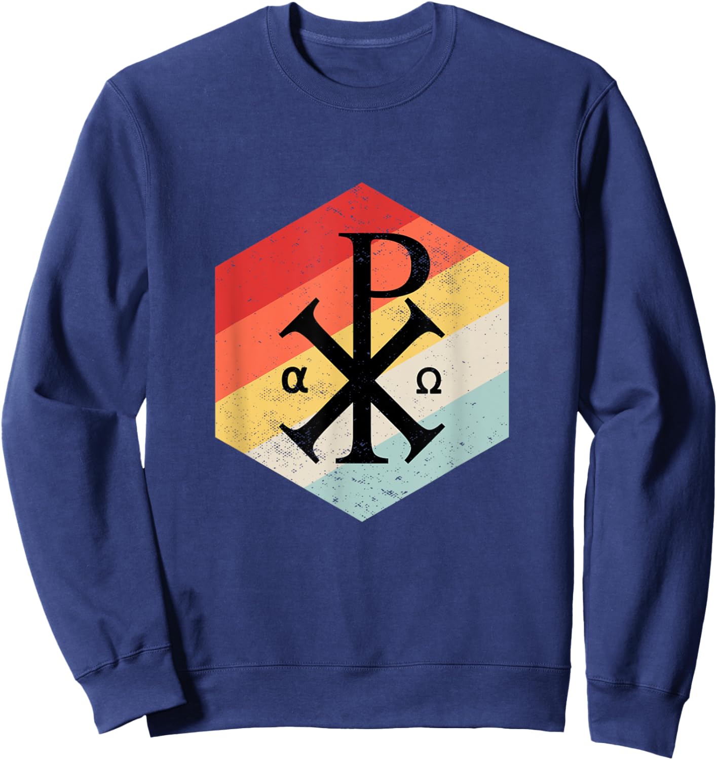 Chi Rho Symbol Motif Jesus Constantine Cross Christian Sweatshirt - Sweatshirt | Navy