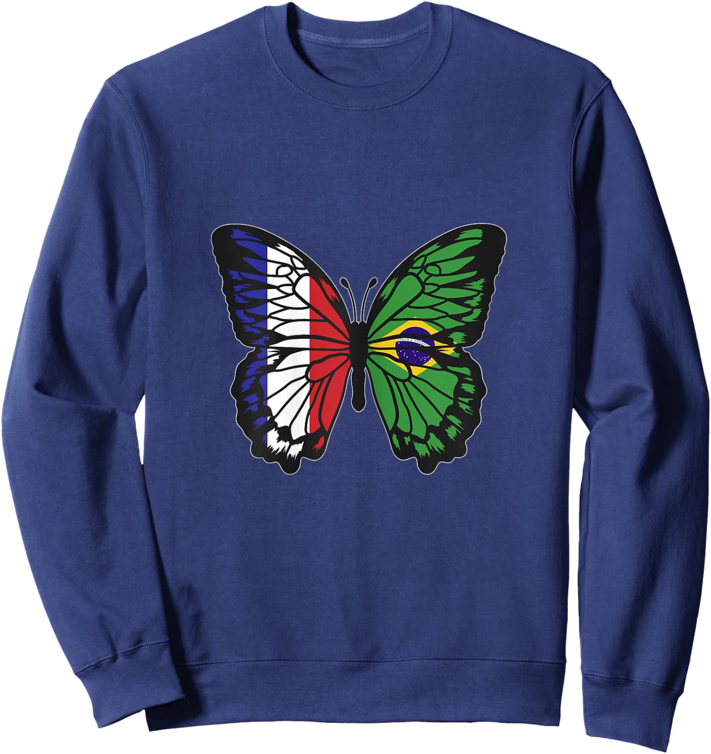 France and Brazil Mix Butterfly Half Brazilian French Roots Sweatshirt - Sweatshirt | Navy