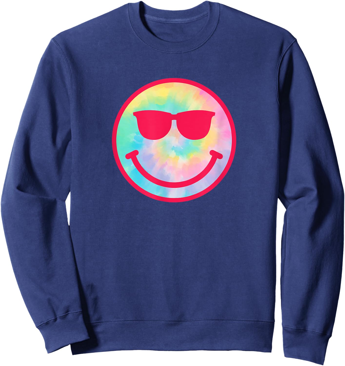 Smiling Emoticon Face Sunglasses Tie Dye Men Women Sweatshirt - Sweatshirt | Navy