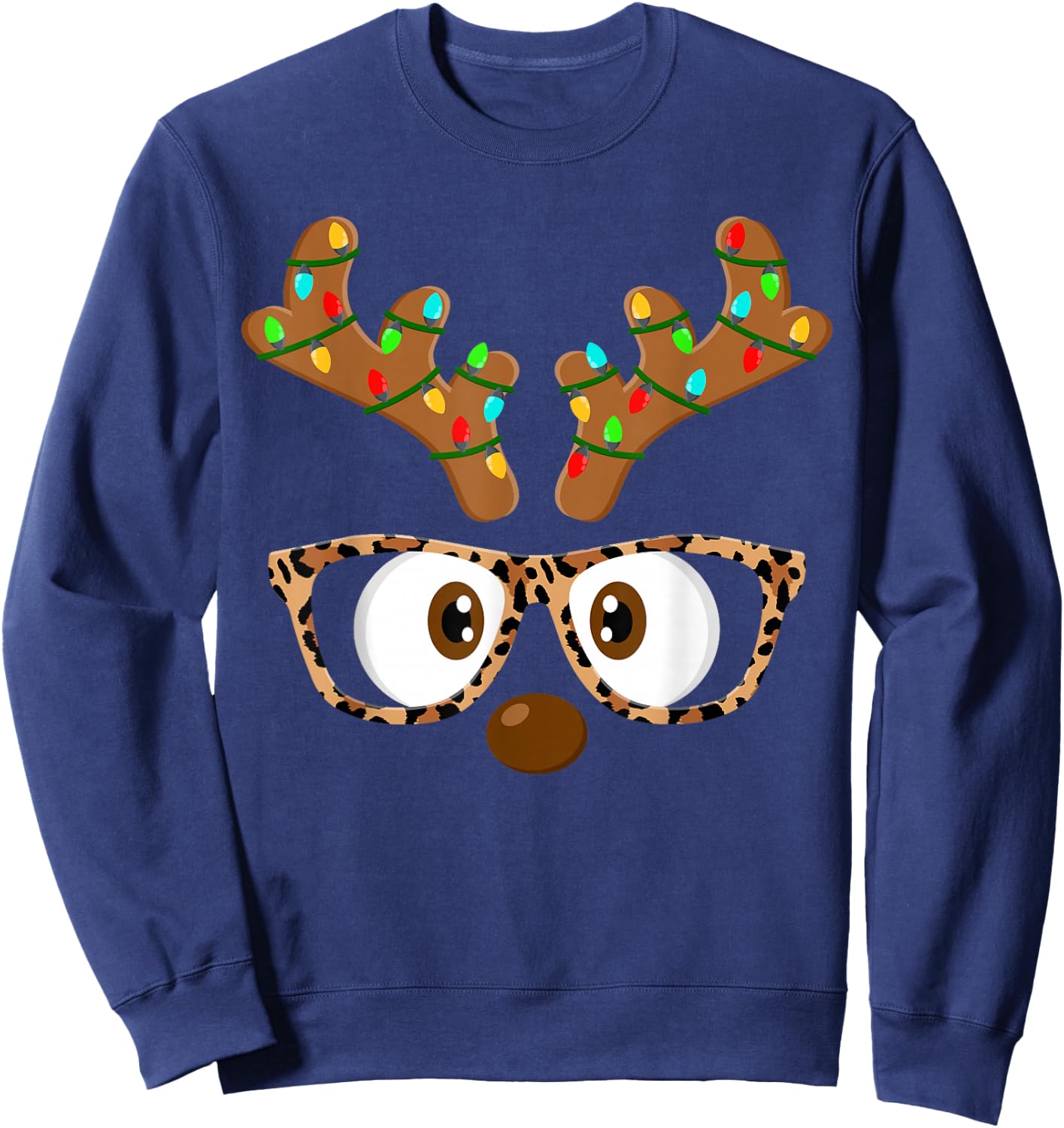 Reindeer Face Glasses Matching Family Christmas Women Girls Sweatshirt - Sweatshirt | Navy
