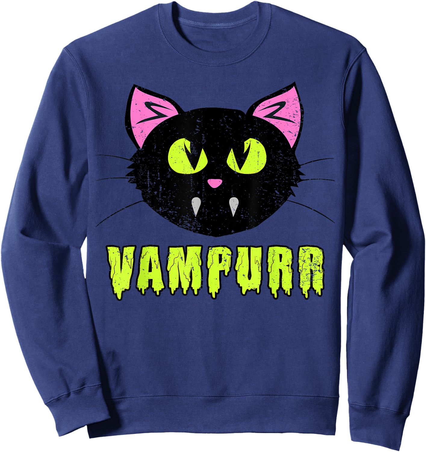 Vampurr Vampire Black Cat-Shirt Funny Lazy Halloween Costume Sweatshirt - Sweatshirt | Navy