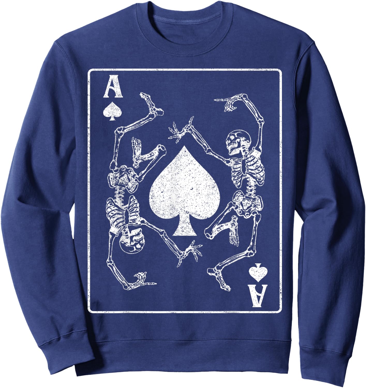 Goth Punk Ace Of Spades Card Shark Gambler Skeleton Vintage Sweatshirt - Sweatshirt | Navy