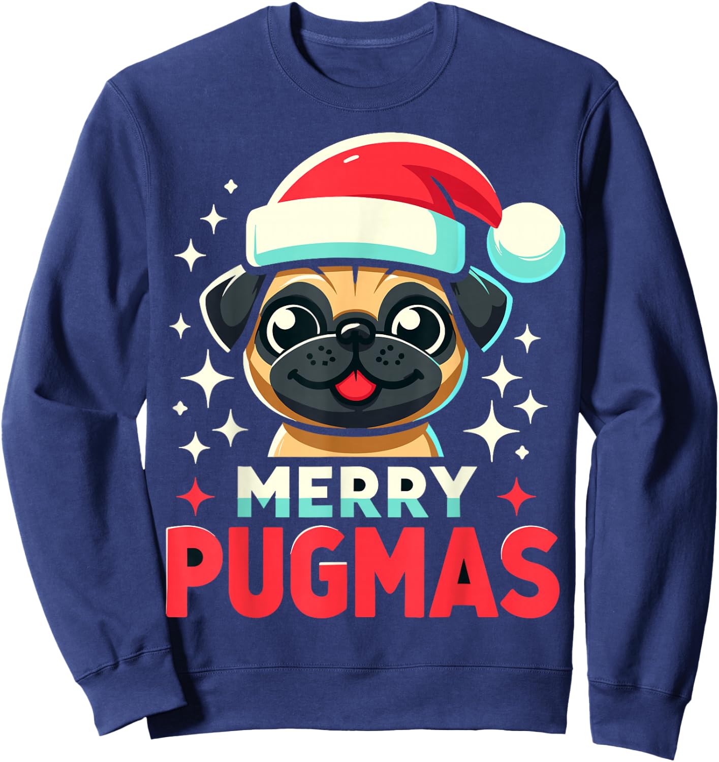 Merry Pugmas Funny Pug Dog Santa Hat Christmas Sweatshirt - Sweatshirt | Navy
