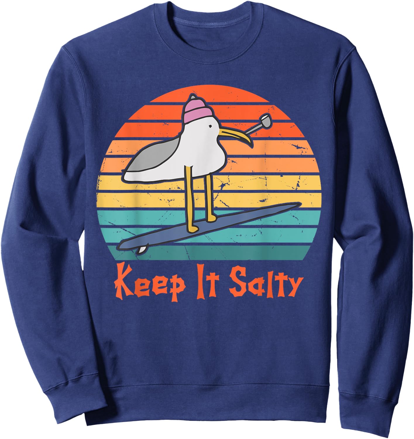 Keep It Salty Vintage Sunset Seagull Lover Funny Quote Sweatshirt - Sweatshirt | Navy