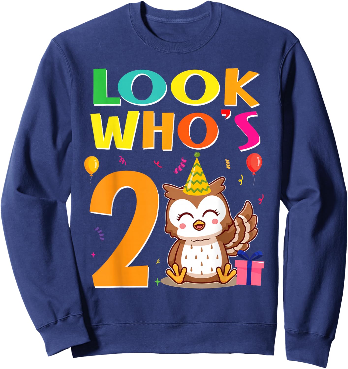 2nd Birthday Owl Look Whoos 2 Years Old Party Sweatshirt - Sweatshirt | Navy