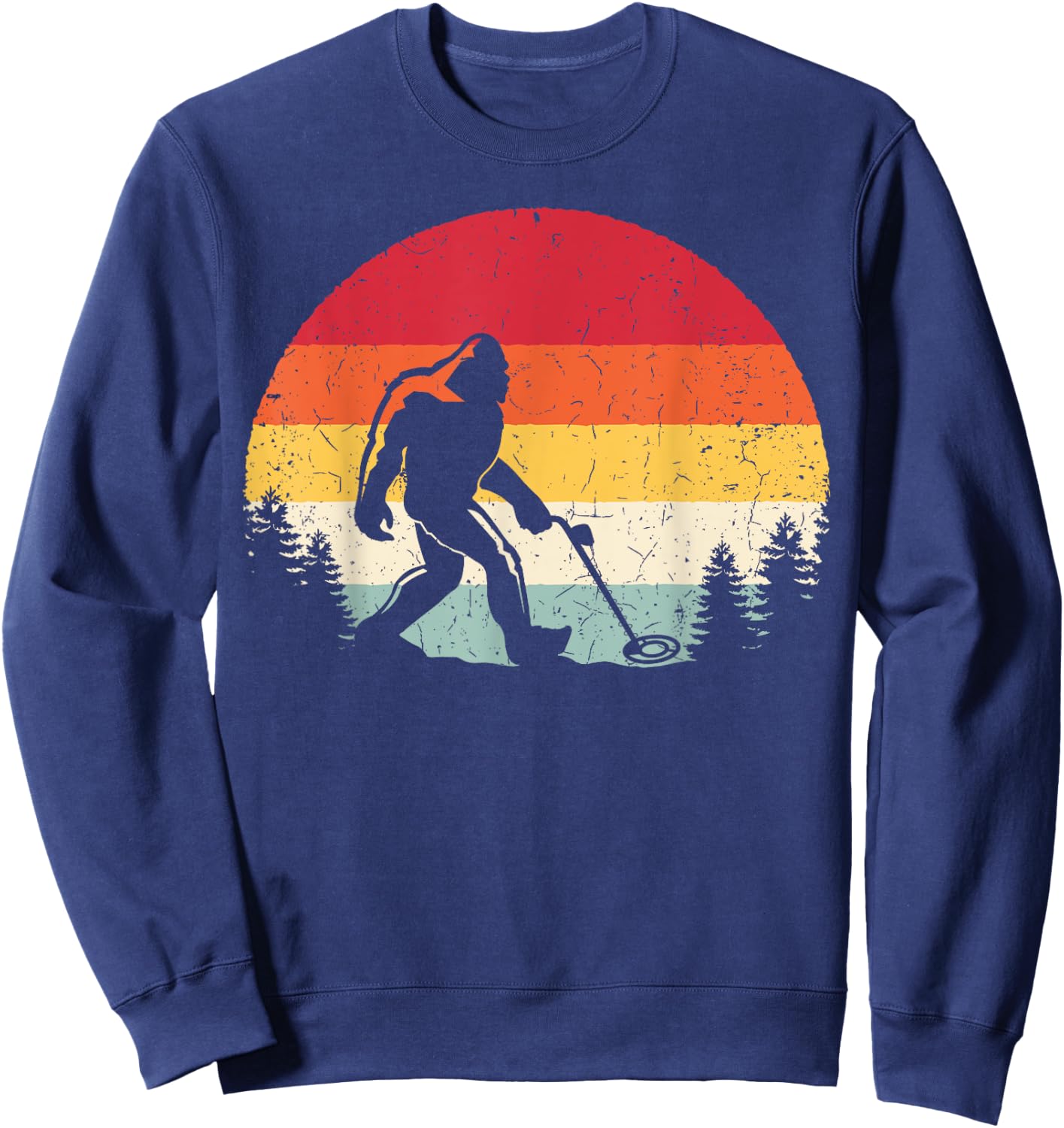 Retro Bigfoot Metal Detecting Funny Sasquatch Metal Detector Sweatshirt - Sweatshirt | Navy