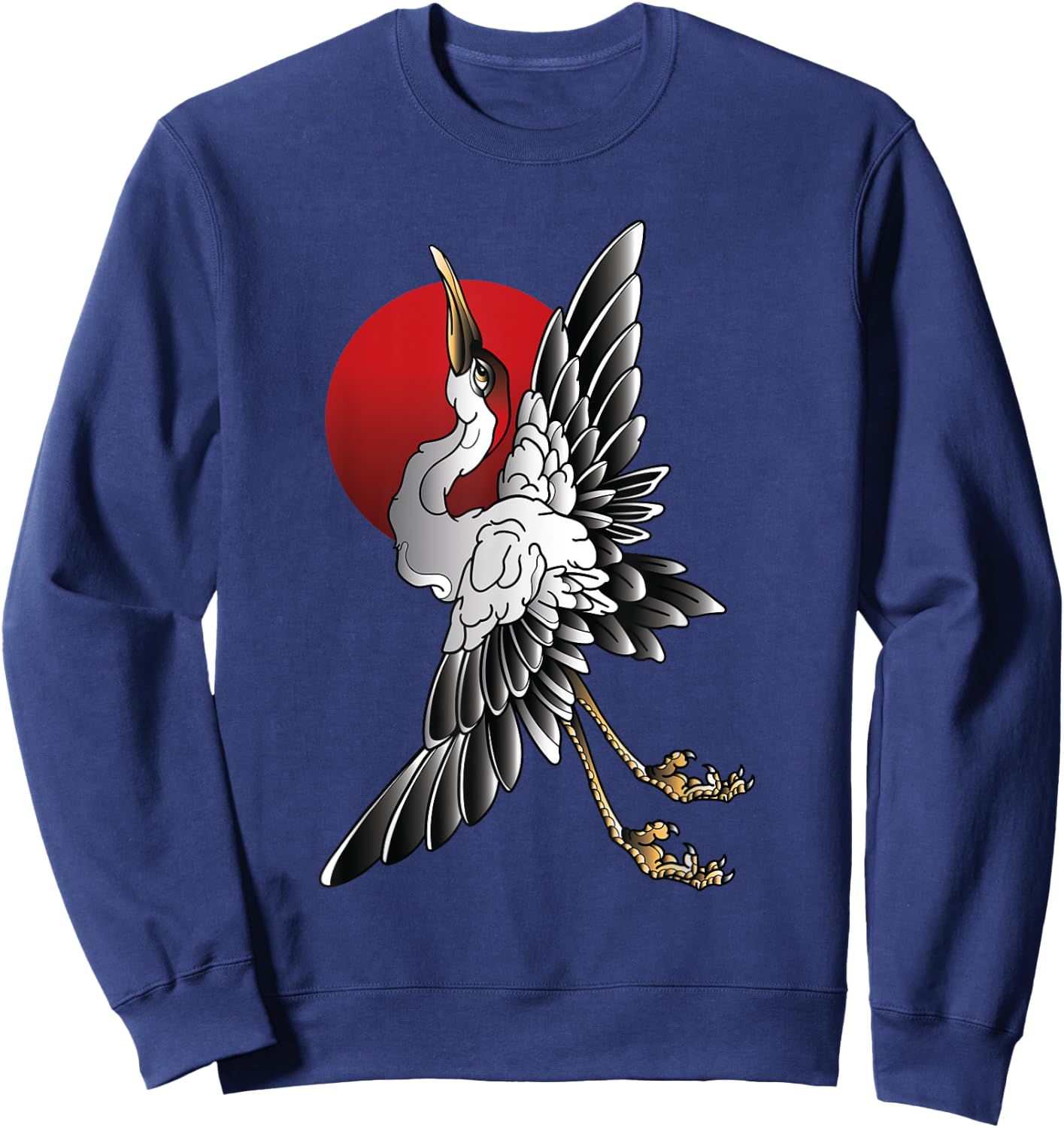 white Sandhill Crane Bird Japanese style art Sweatshirt - Sweatshirt | Navy