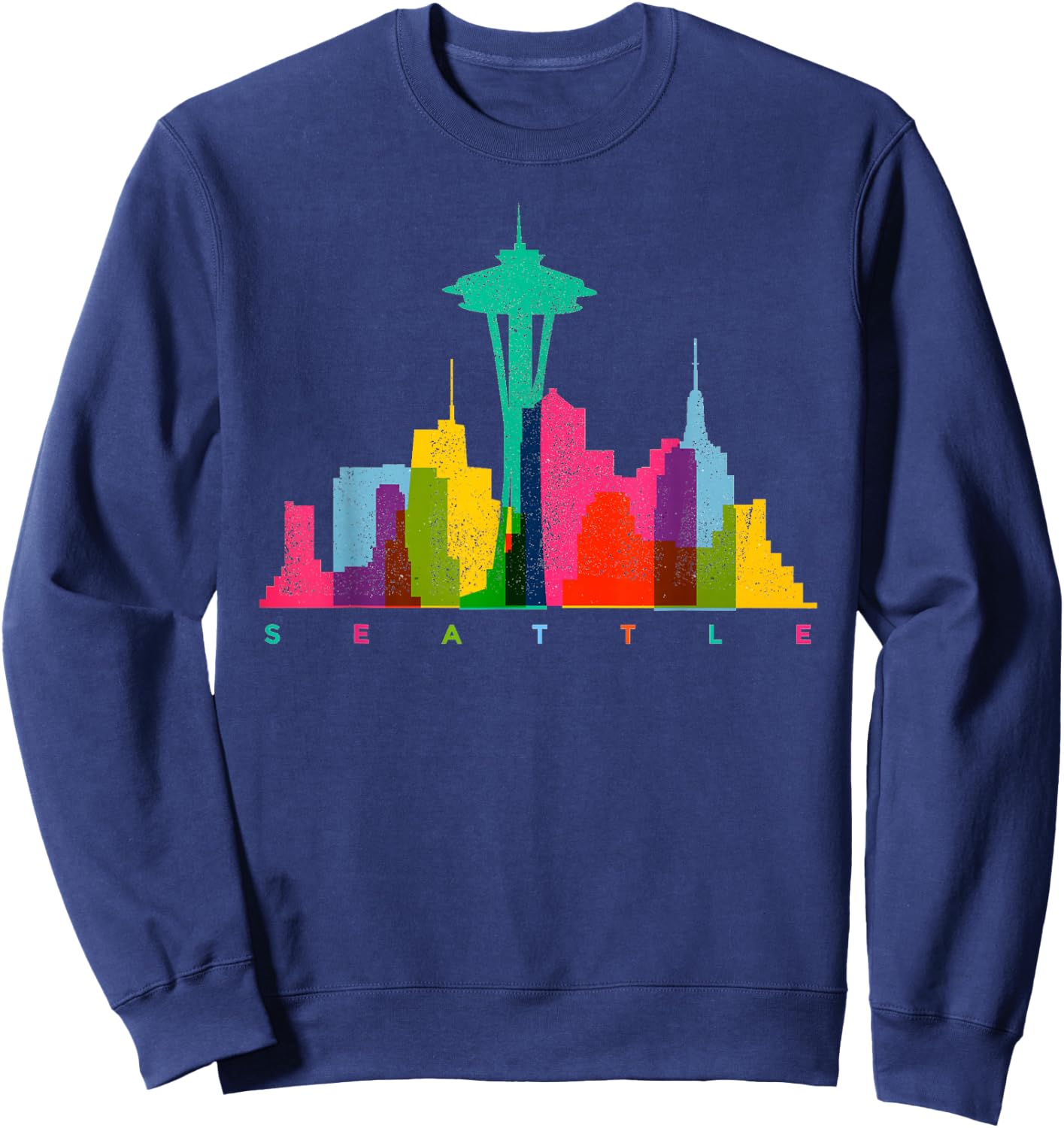 Seattle Skyline Colorful Washington Sweatshirt - Sweatshirt | Navy