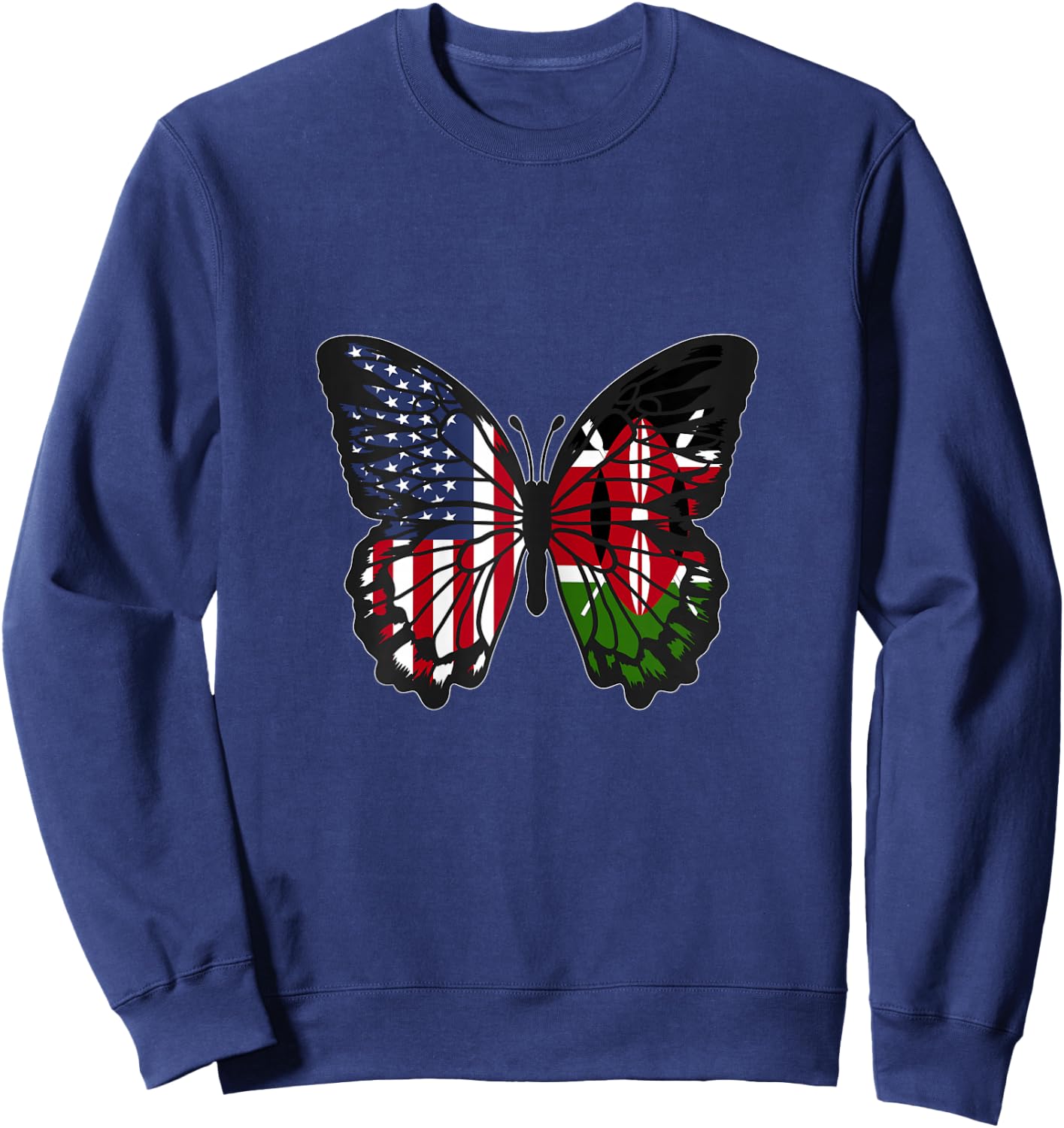 Kenyan Roots USA and Kenya Mix Butterfly Kenya Heritage Sweatshirt - Sweatshirt | Navy