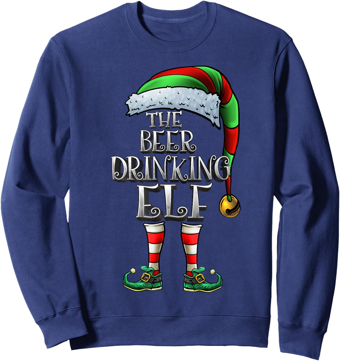 Beer Drinking Elf Shirt Matching Beer Drinking Christmas Elf Sweatshirt - Sweatshirt | Navy
