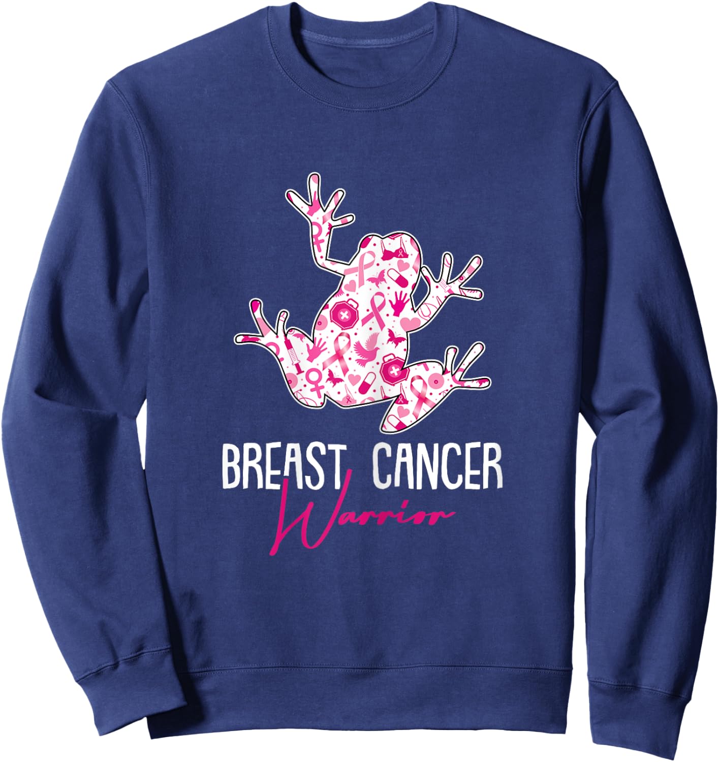 Breast Cancer Warrior Awareness Ribbon Frog Lover Survivor Sweatshirt - Sweatshirt | Navy