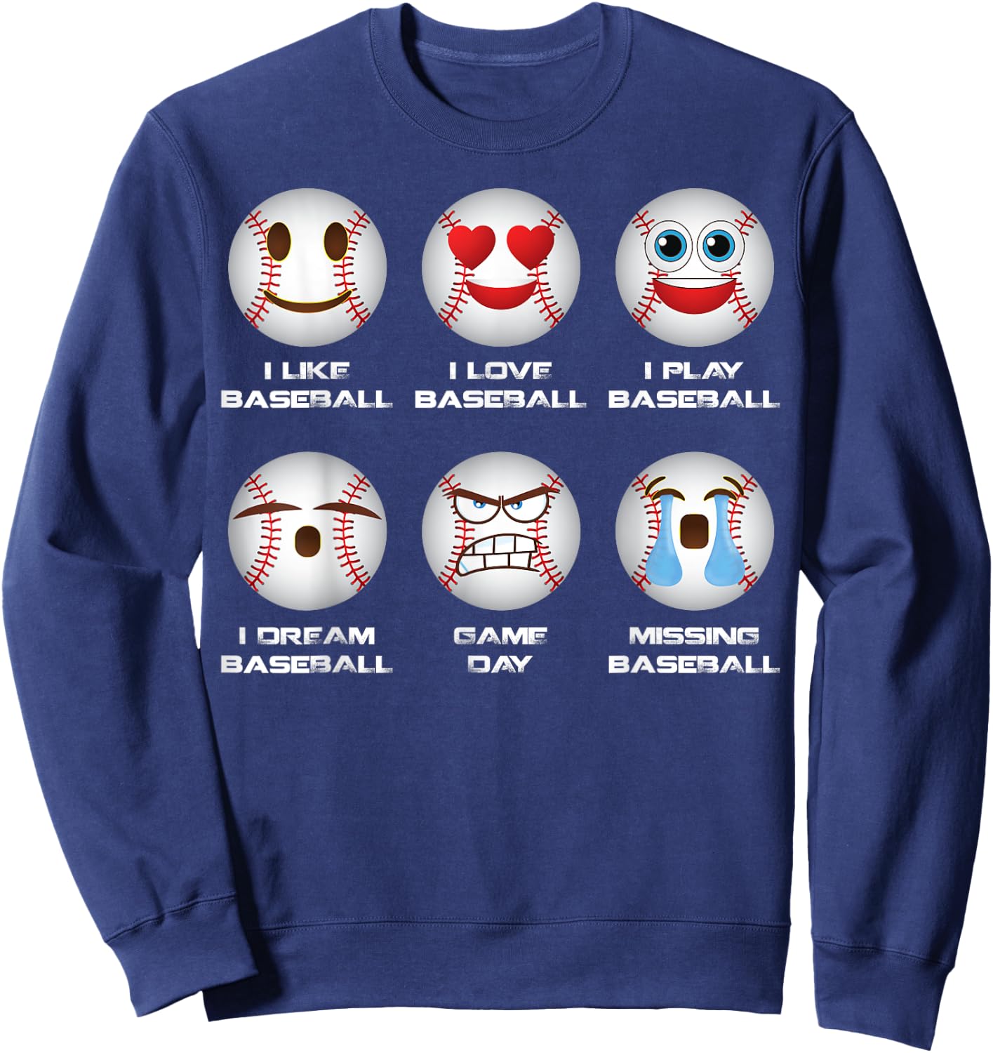 Baseball Emoji I Love Baseball Emoticon Social Baseball Fun Sweatshirt - Sweatshirt | Navy