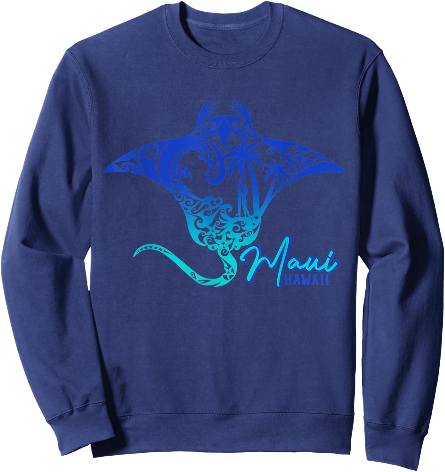 Maui Hawaii Sea Stingray Hawaiian Matching Family Vacation Sweatshirt - Sweatshirt | Navy