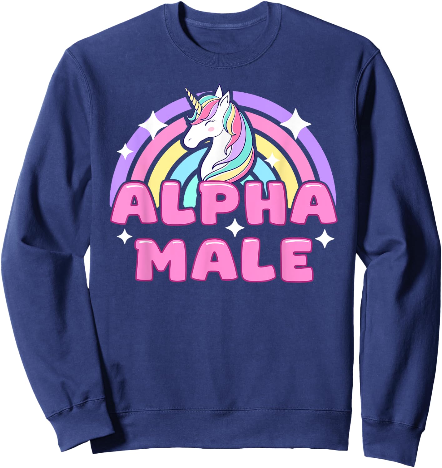 Alpha Male Unicorn Funny Sarcastic Ironic Pink Y2K Meme Sweatshirt - Sweatshirt | Navy