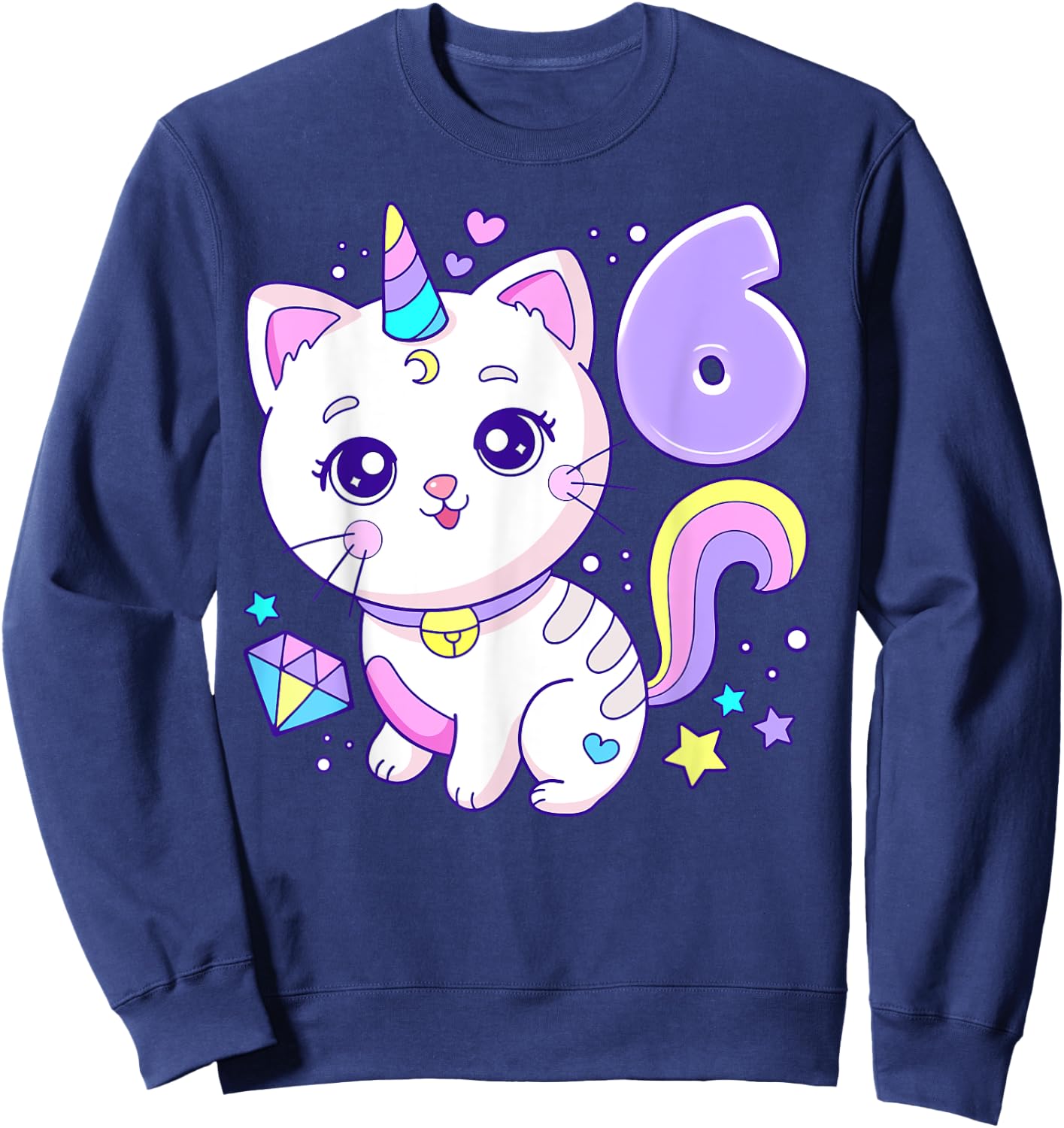 Birthday girl 6 years old, cat, unicorn, 6th birthday Sweatshirt - Sweatshirt | Navy