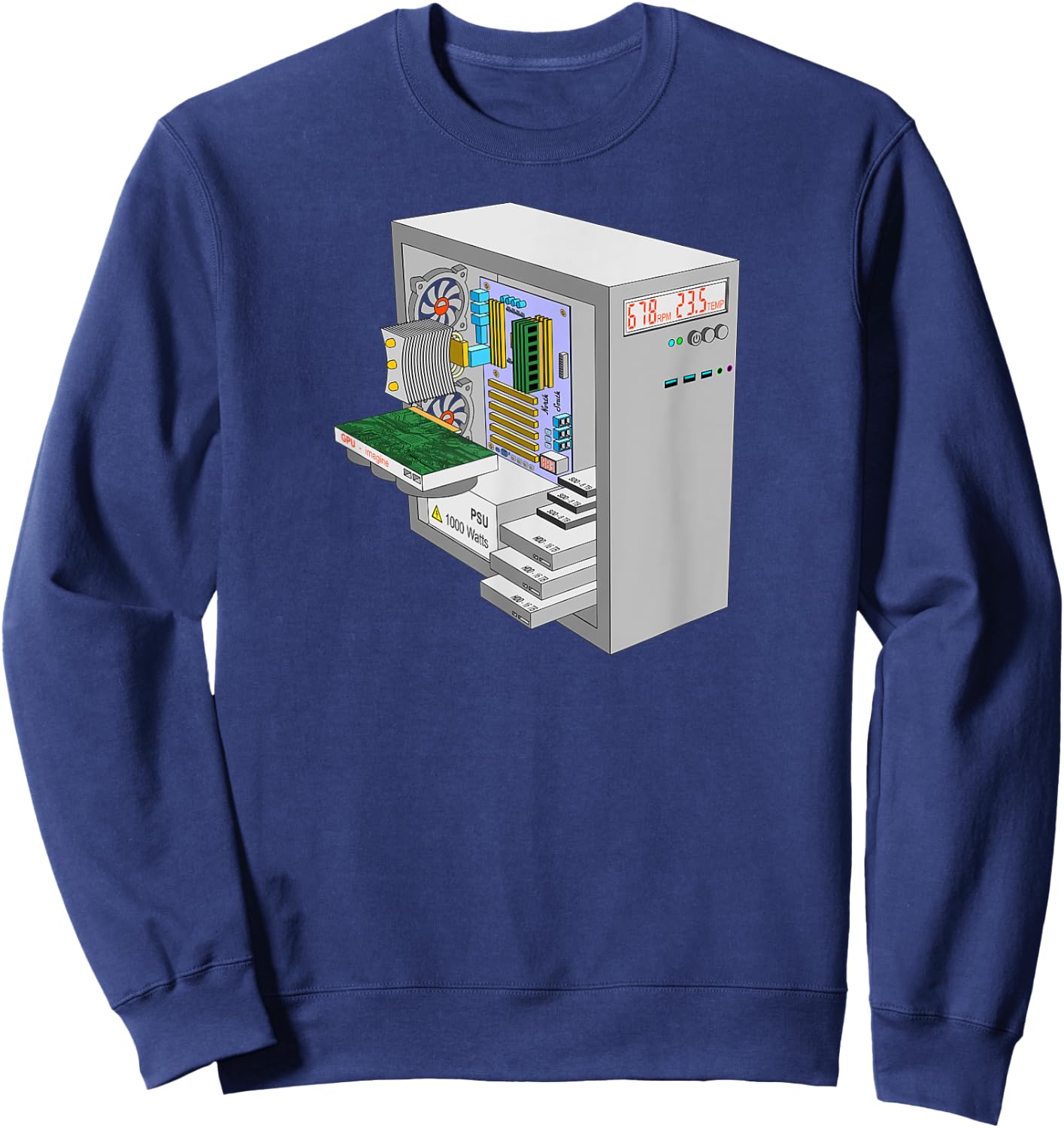 PC Computer Build Case with CPU, Cooler, GPU, RAM, SSD etc. Sweatshirt - Sweatshirt | Navy