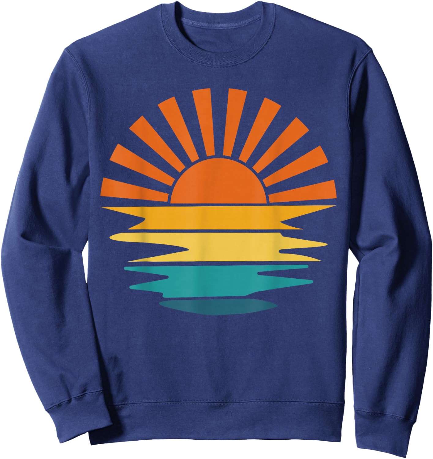 Retro Sunset Rays Wavy Vintage Retro Sunshine Sun Rays vibes Sweatshirt - Sweatshirt | Navy
