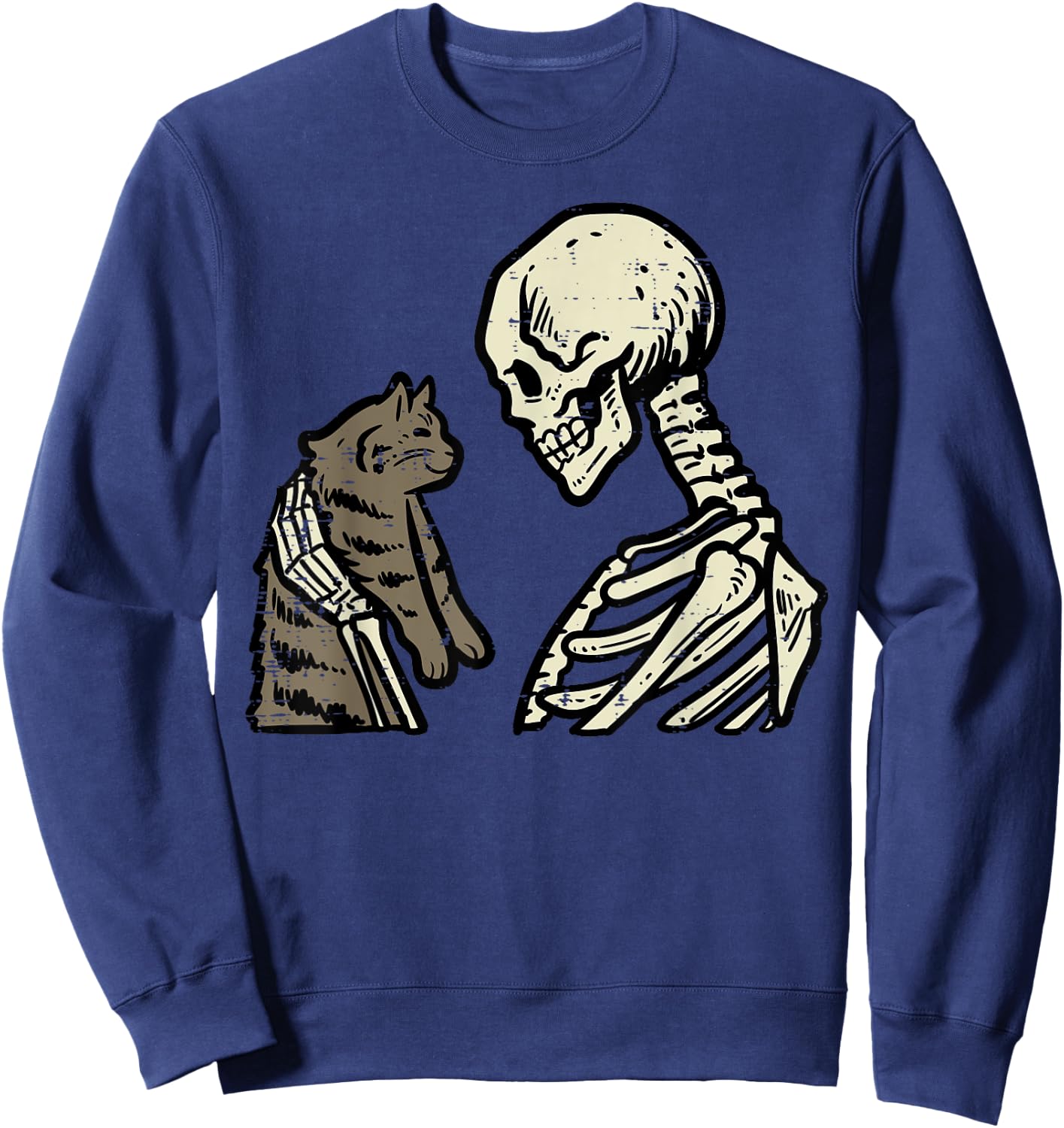 Skeleton Cat Cute Kitten Funny Halloween Men Women Girl Kids Sweatshirt - Sweatshirt | Navy