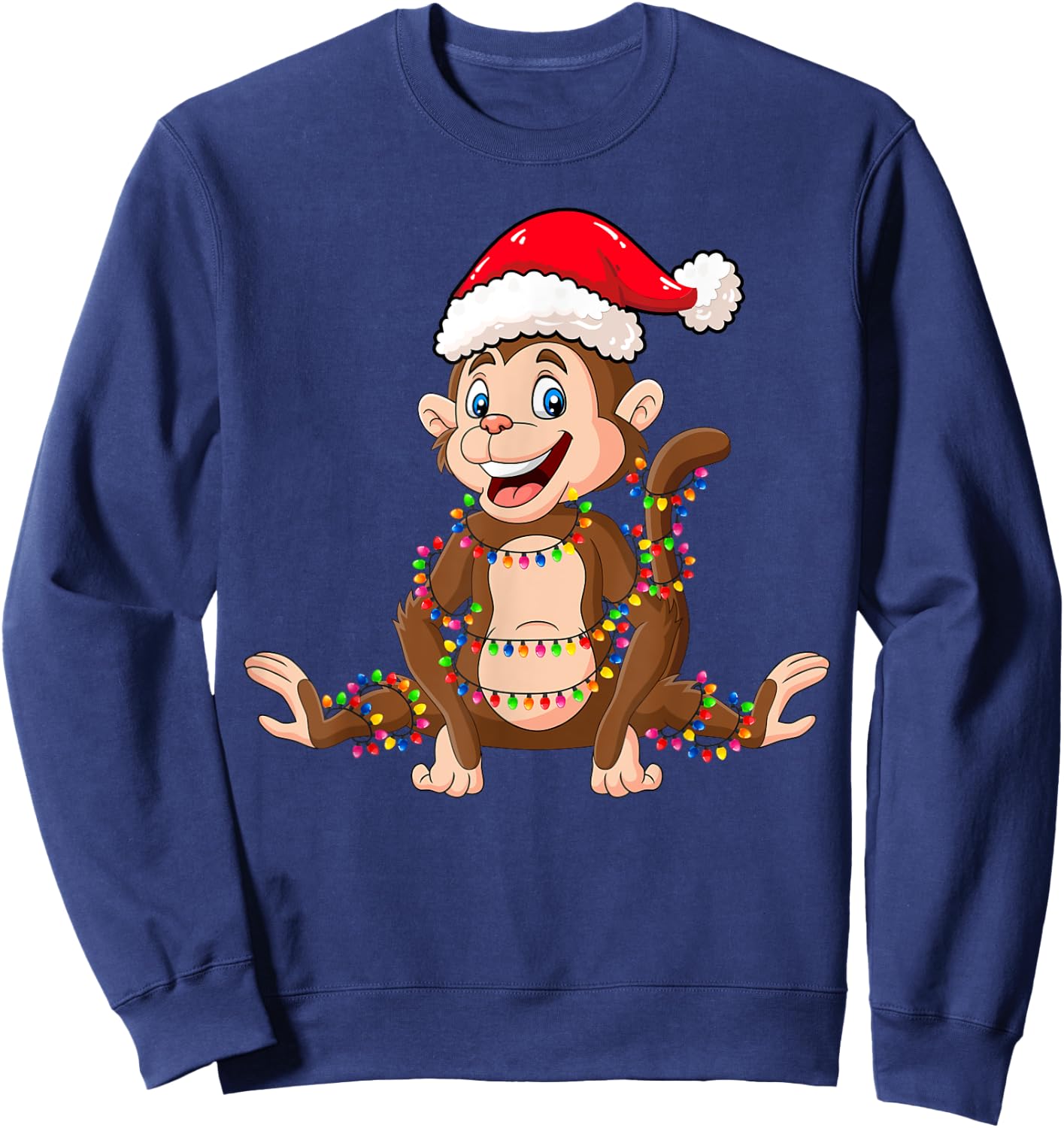 Christmas Lights Monkey Wearing Xmas Hat - Cute Monkey Lover Sweatshirt - Sweatshirt | Navy
