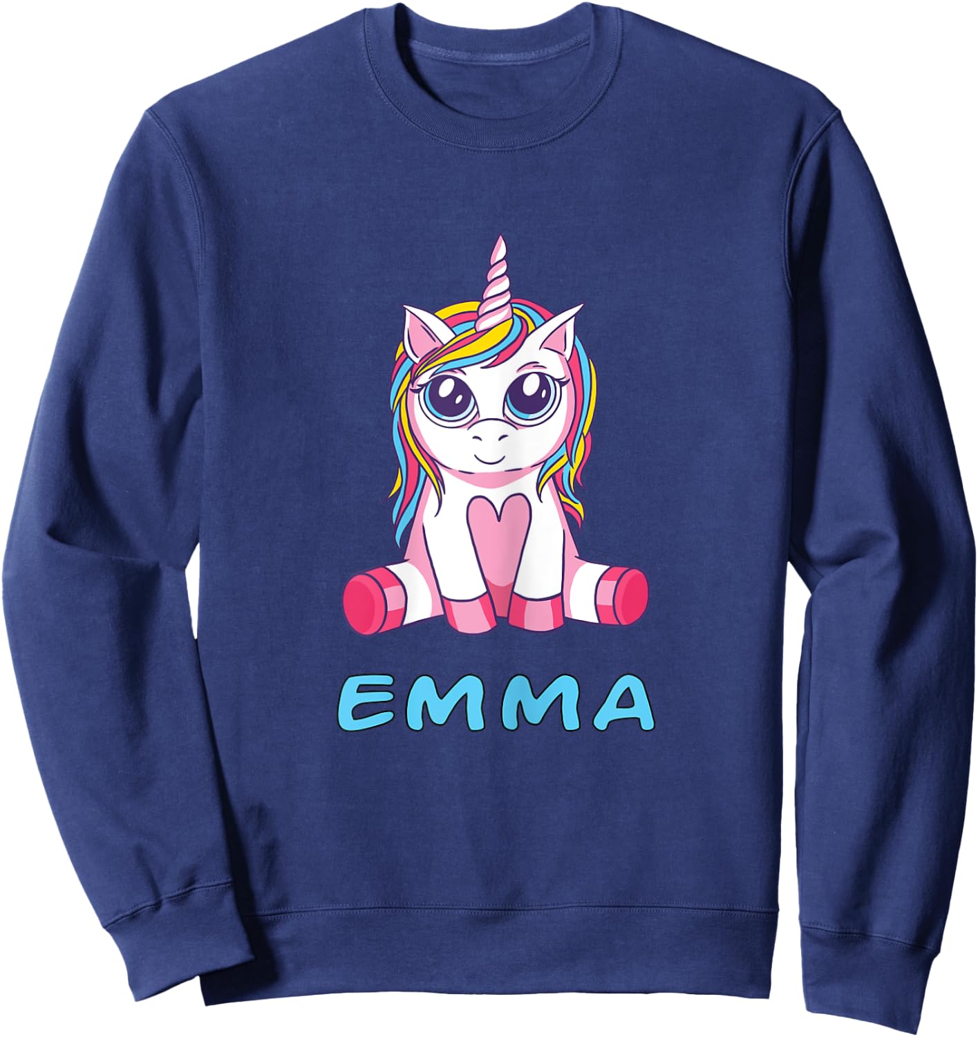 Emma unicorn name baby child girl sits cute toddler Sweatshirt - Sweatshirt | Navy