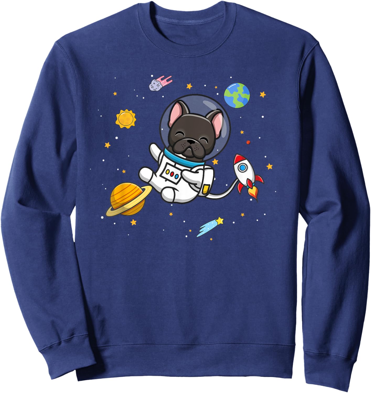 Funny Kids & Boys Kawaii Space Black French Bulldog Lover Sweatshirt - Sweatshirt | Navy