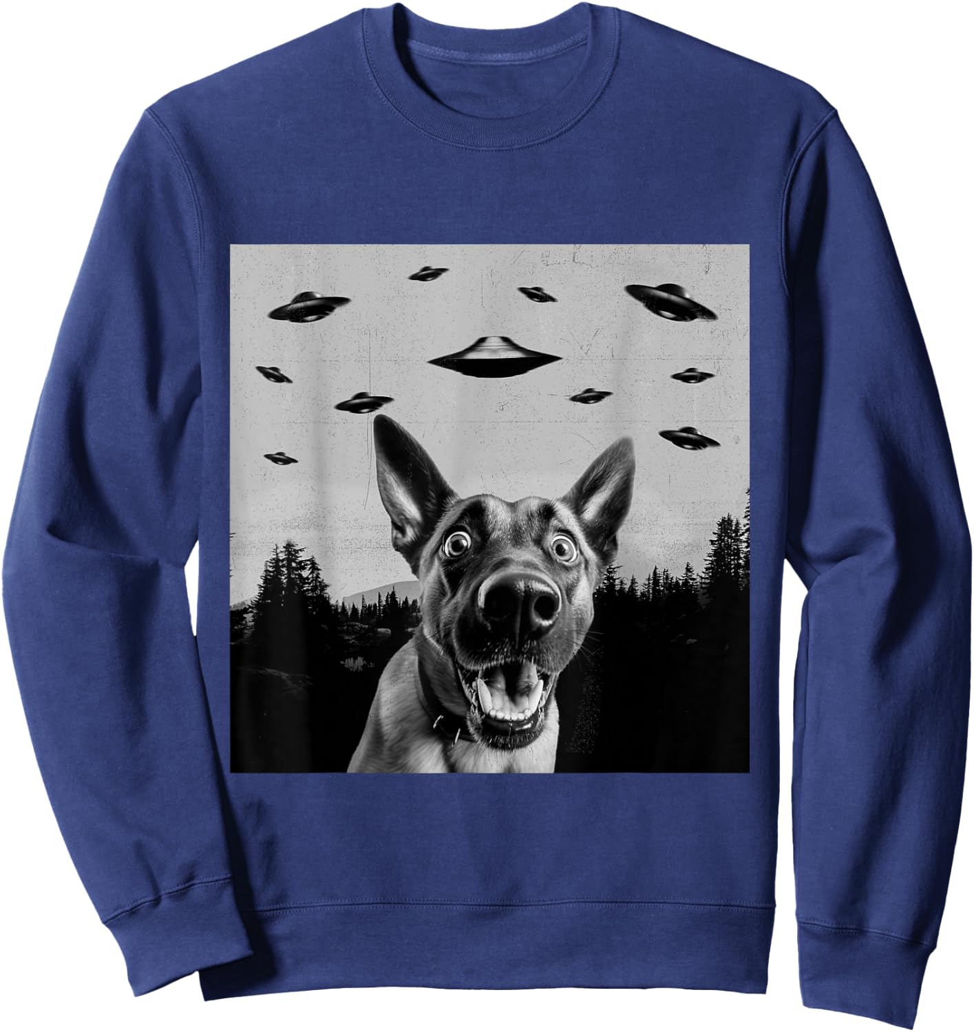 Alien UFO Funny Belgian Malinois Dog Lover Men Women Kids Sweatshirt - Sweatshirt | Navy