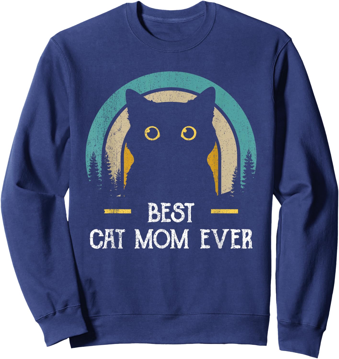 Mother's Day Cat Mommy Black Cat, Retro Best Cat Mom Ever Sweatshirt - Sweatshirt | Navy