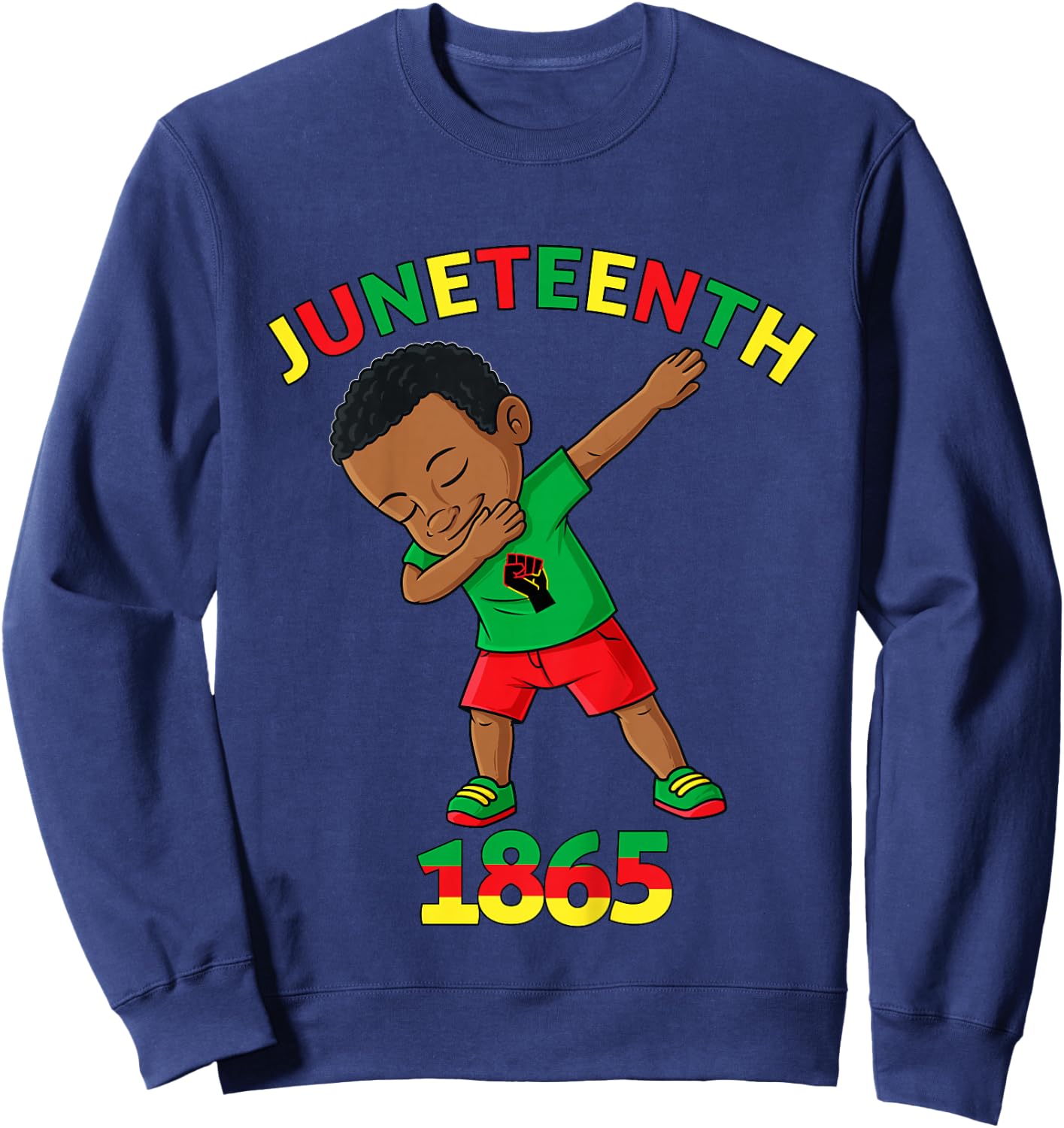 Kids Dabbing Black King Juneteenth 1865 Brown Skin Boys Dab Sweatshirt - Sweatshirt | Navy