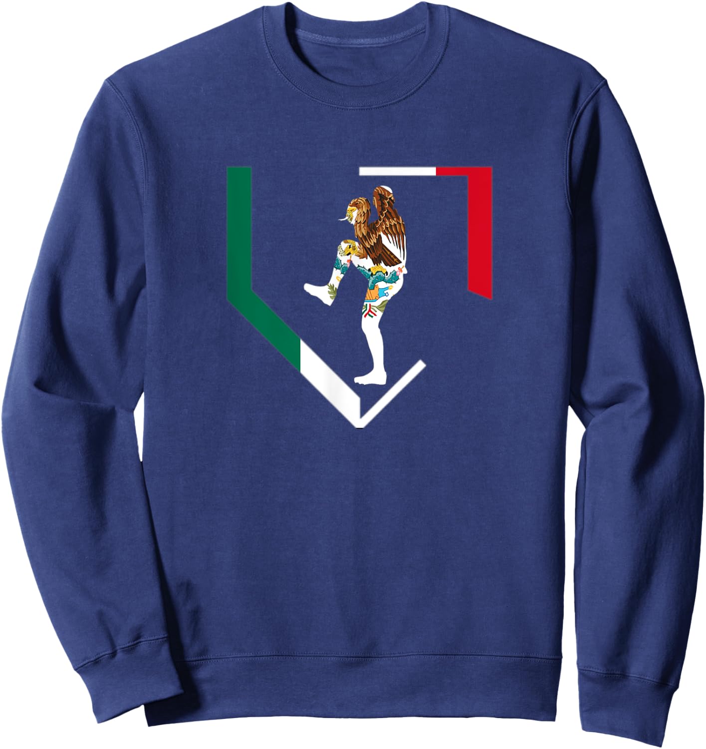 Mexico Baseball Pitcher Mexican Flag Home Plate Béisbol Team Sweatshirt - Sweatshirt | Navy