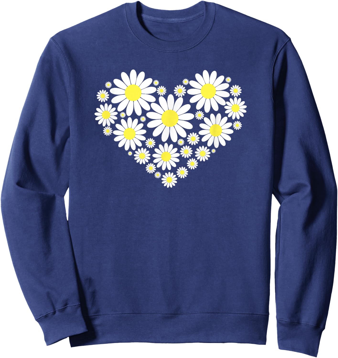 Threadrock Heart of Daisy Flowers -Adults, Girls Black Floral Sweatshirt - Sweatshirt | Navy
