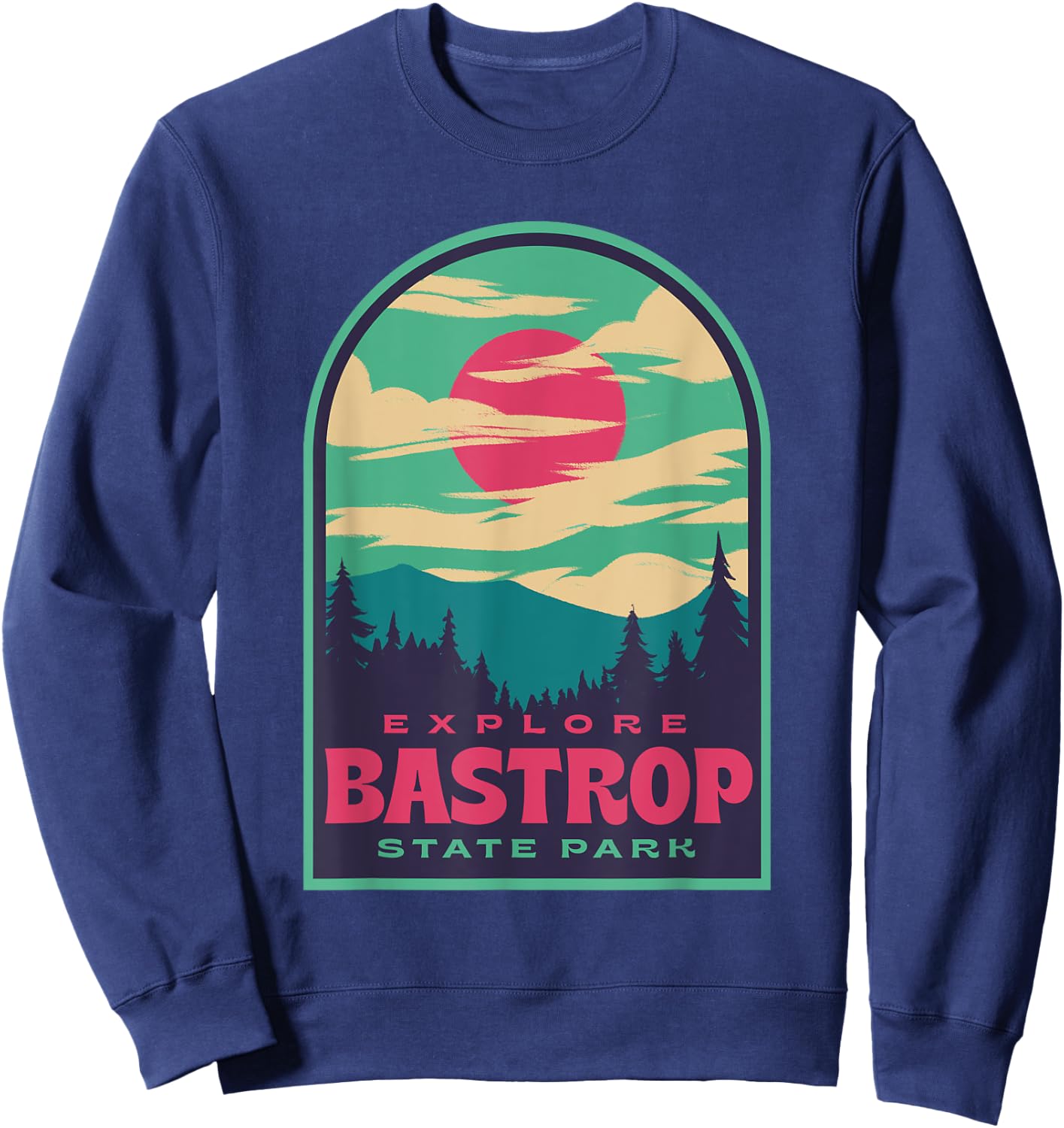 Bastrop State Park Retro Sunset Sweatshirt - Sweatshirt | Navy