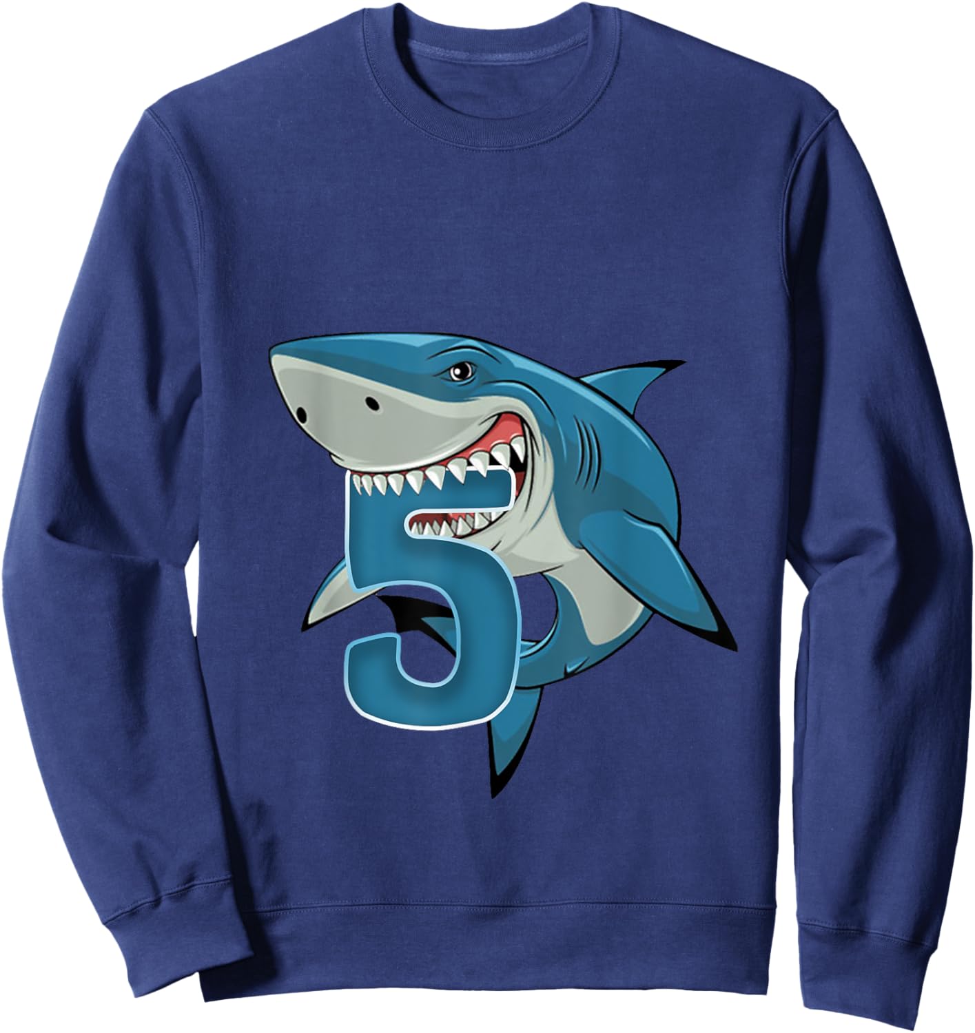 Kids 5 Year Old Shark Shirt 5th Birthday Shark Theme Party Sweatshirt - Sweatshirt | Navy