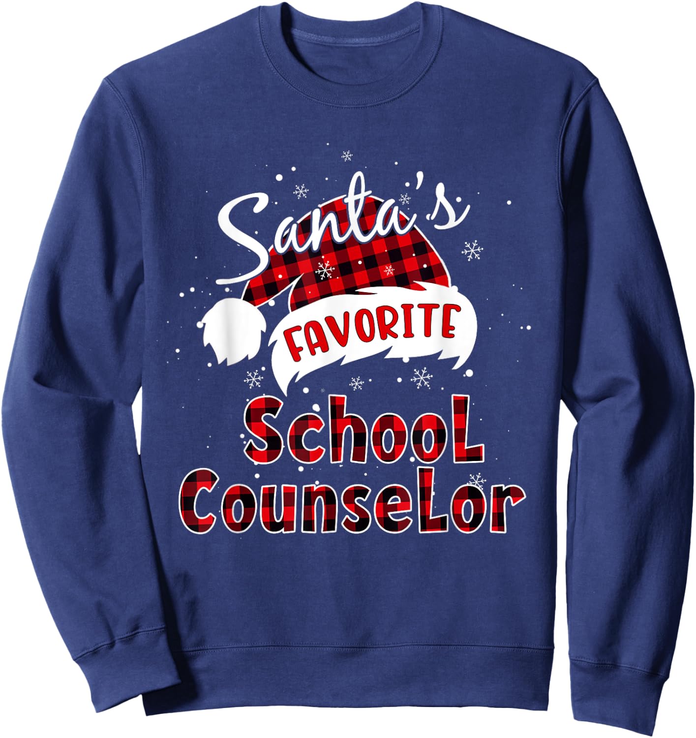 Funny Santa's Favorite School Counselor Christmas Plaid Xmas Sweatshirt - Sweatshirt | Navy