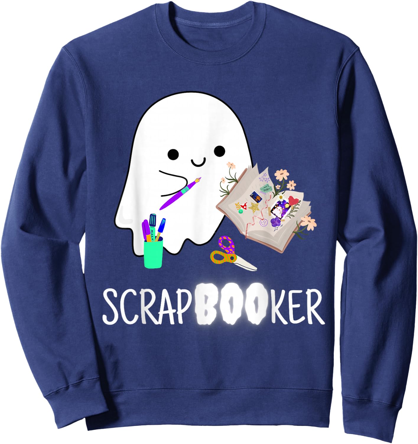 Cute Ghost Halloween Scrapbook Arts Crafts Sweatshirt - Sweatshirt | Navy