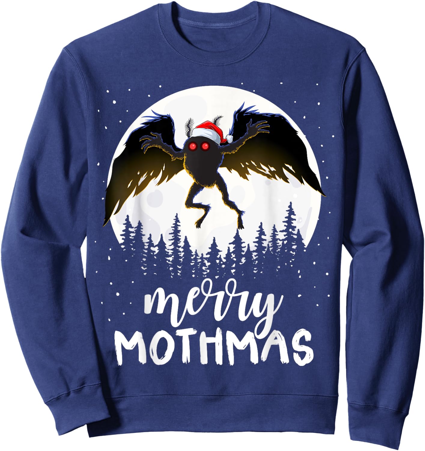 Christmas Mothman Merry Mothmas Creepy Folklore Cryptid Xmas Sweatshirt - Sweatshirt | Navy
